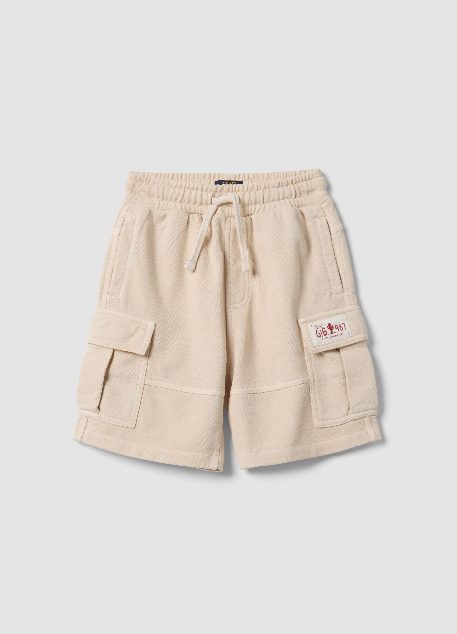Shorts cargo in puro cotone beige da bambino comfort fit