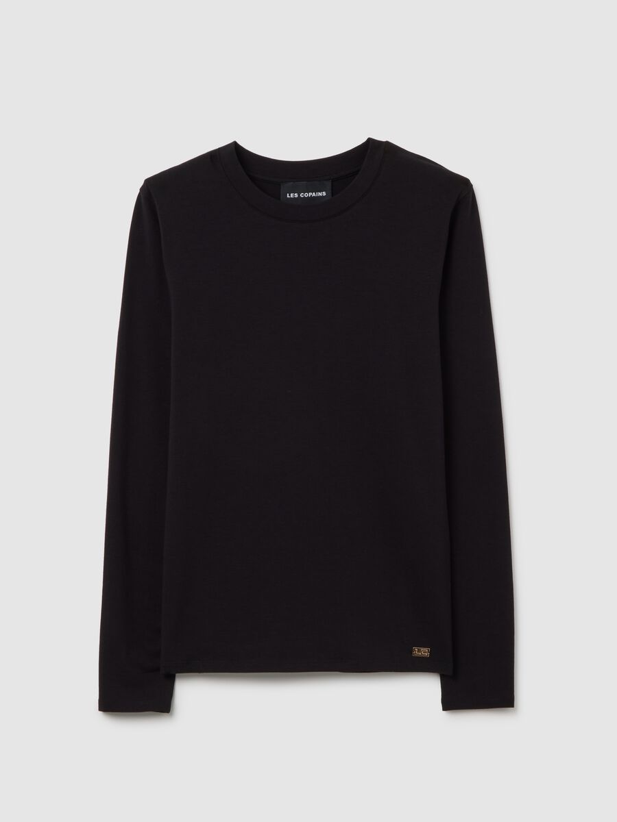 Black cotton blend regular fit t-shirt_4