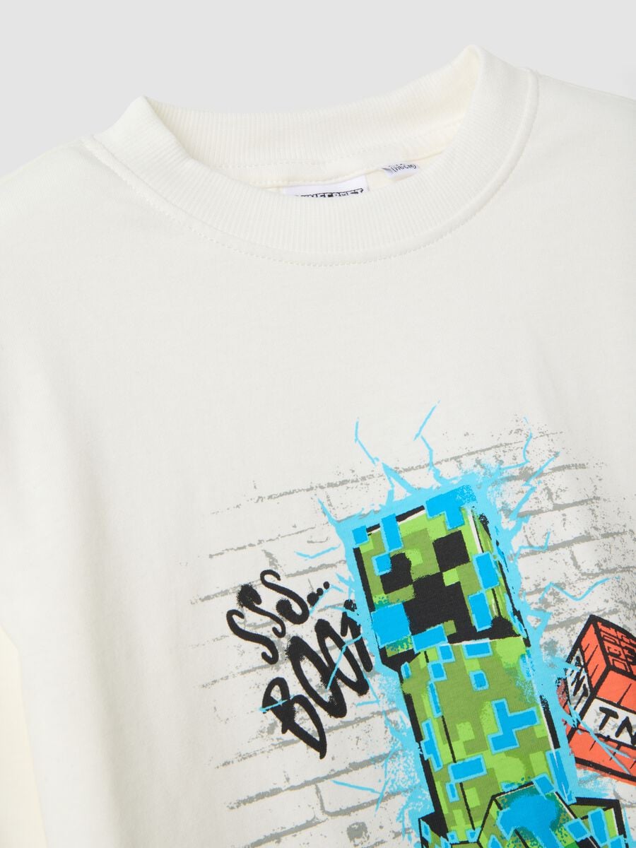 T-shirt bianca girocollo in puro cotone con stampa Minecraft_2