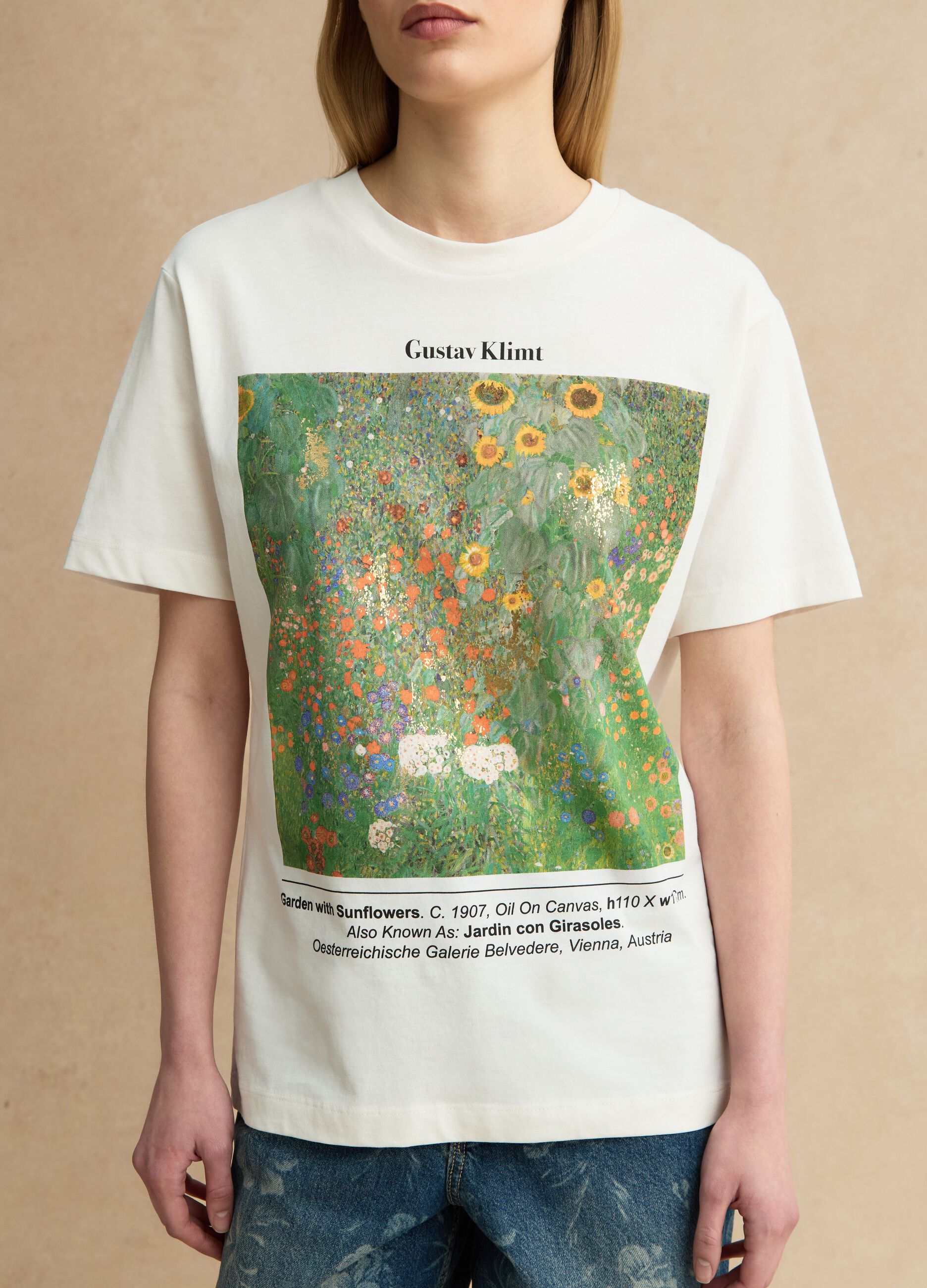 T-shirt in puro cotone bianca regular fit con stampa Klimt