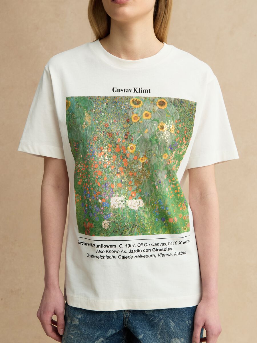White regular fit pure cotton T-shirt with Klimt print_3