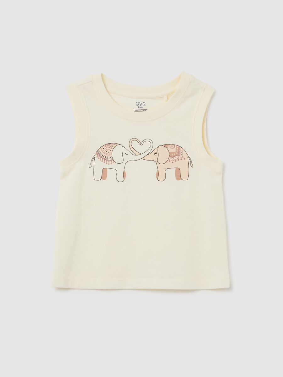 Children's white cotton tank top regular fit with print_0