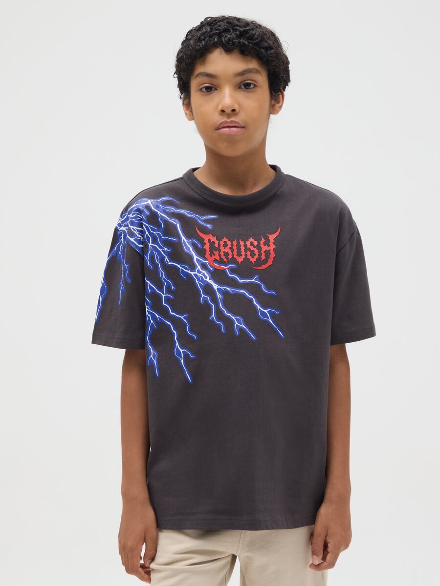 T-shirt in cotone con stampa fulmini "Crush"_0
