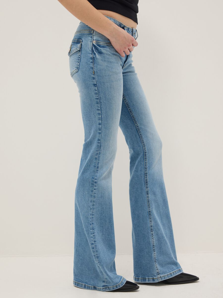 Light blue stretch cotton denim flare trousers_3