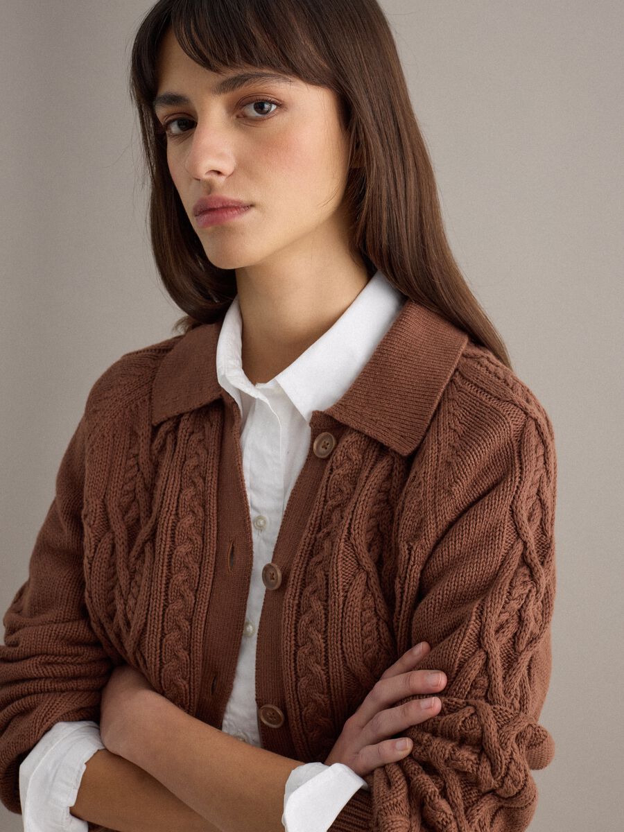 Regular fit brown pure cotton cardigan_0