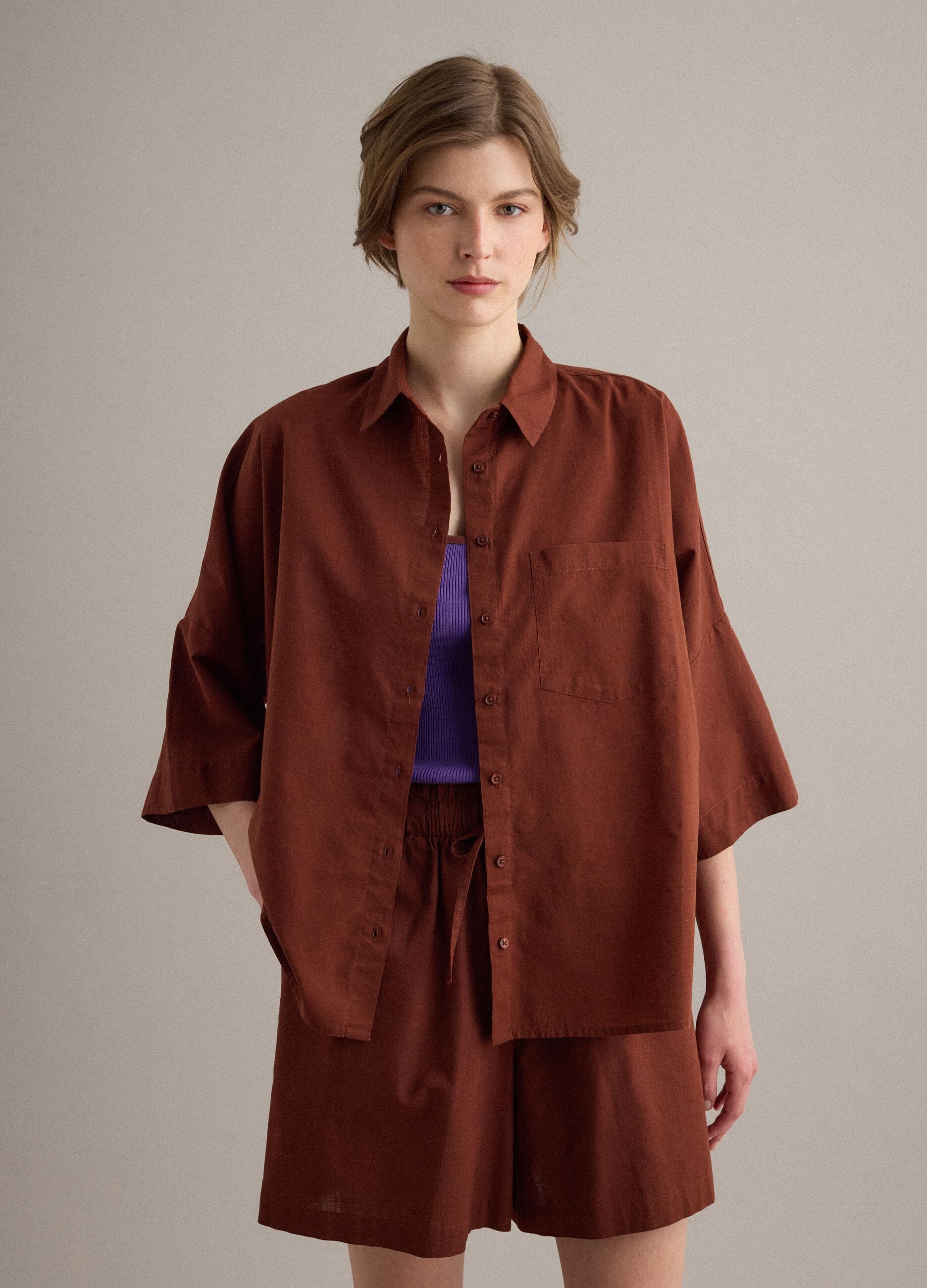 Brown pure cotton oversized shirt