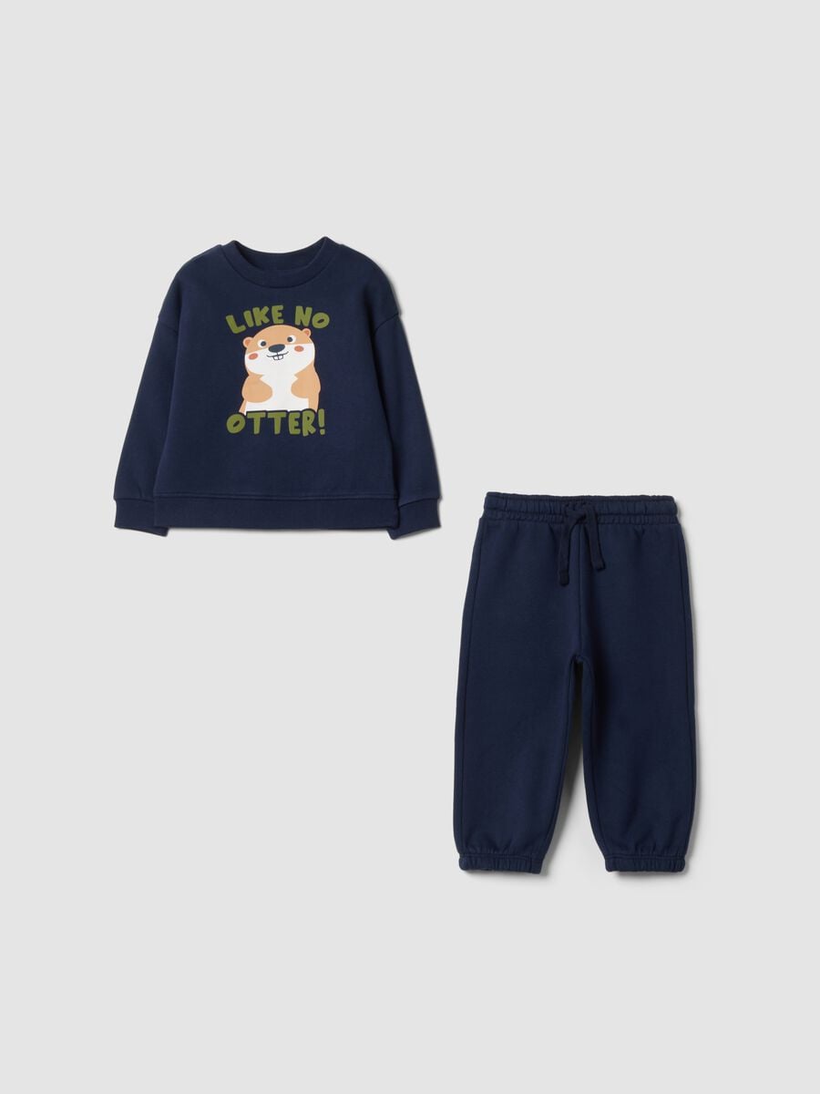 Completo jogging blu in puro cotone over fit con animaletto_0