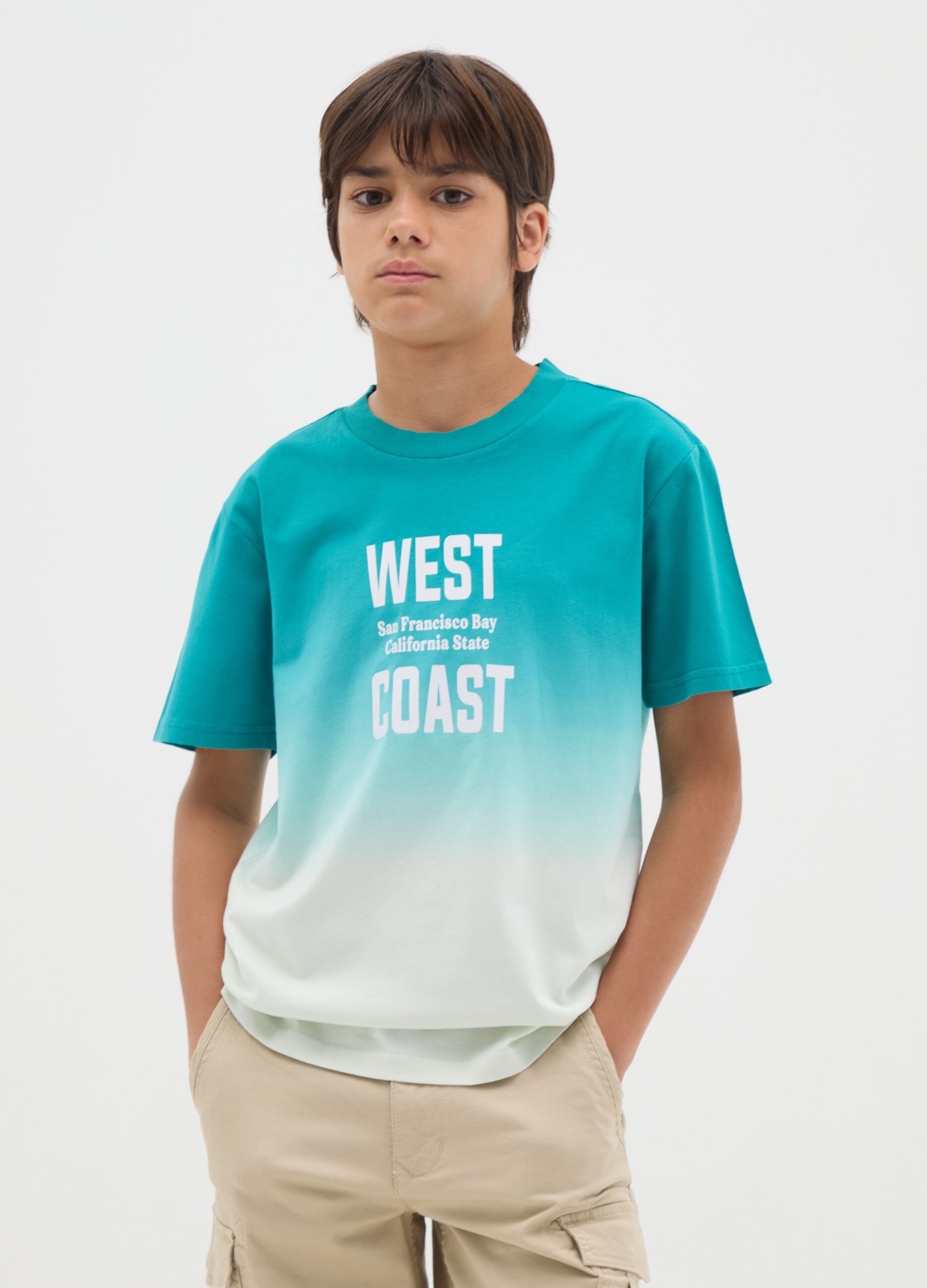 Boys' pure cotton multicolour regular fit T-shirt with West Coast graphic