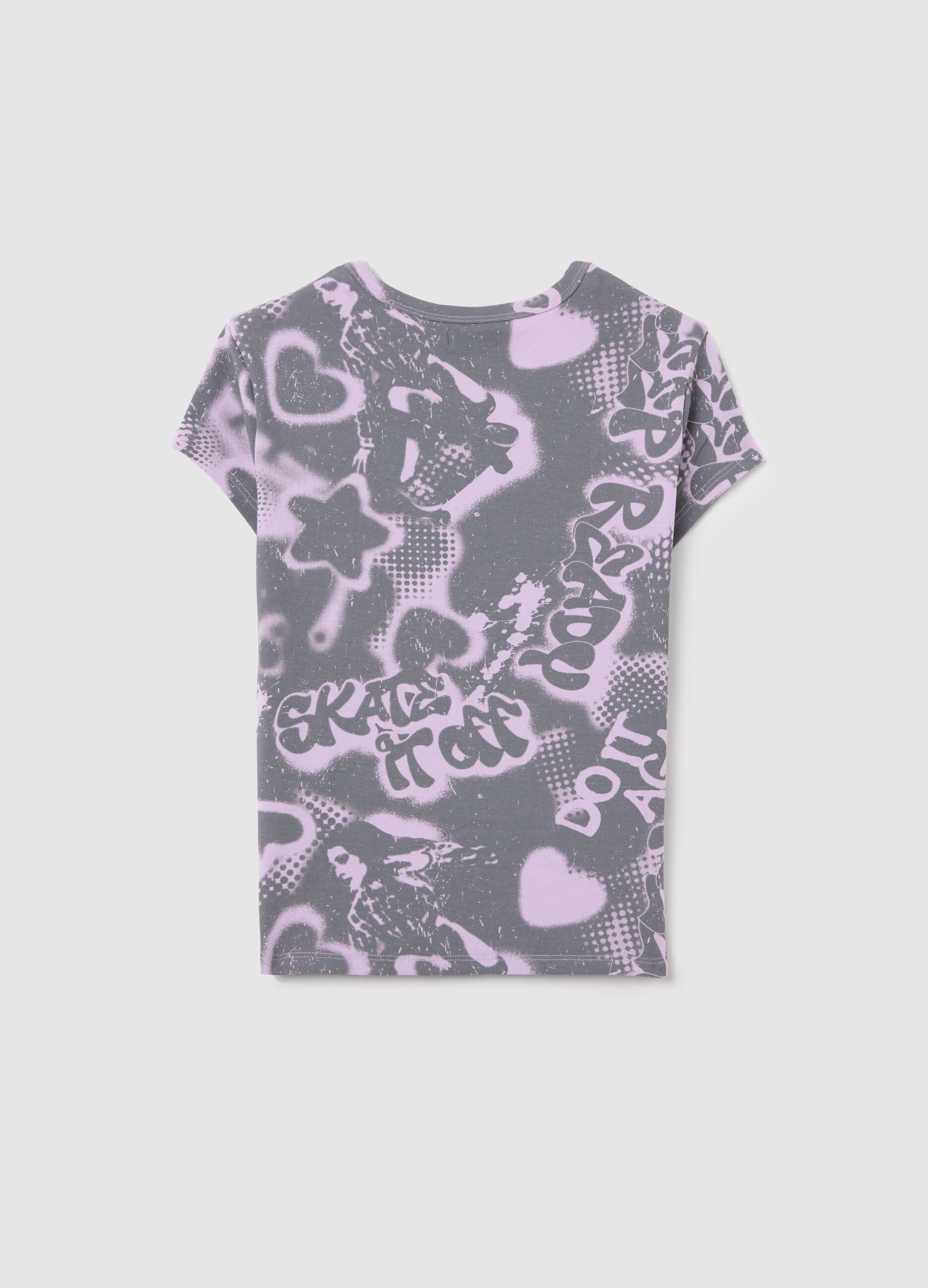 Stretch cotton T-shirt with graffiti print