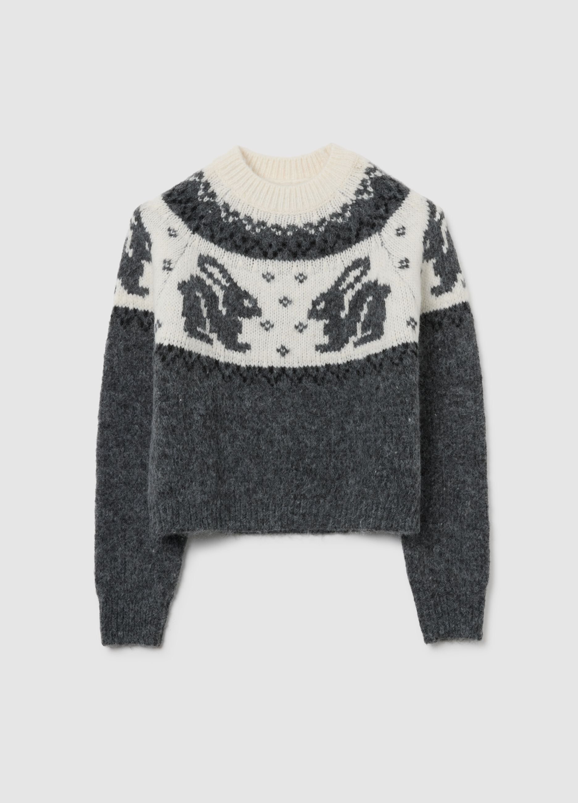 Grey and white jumper with rabbit pattern