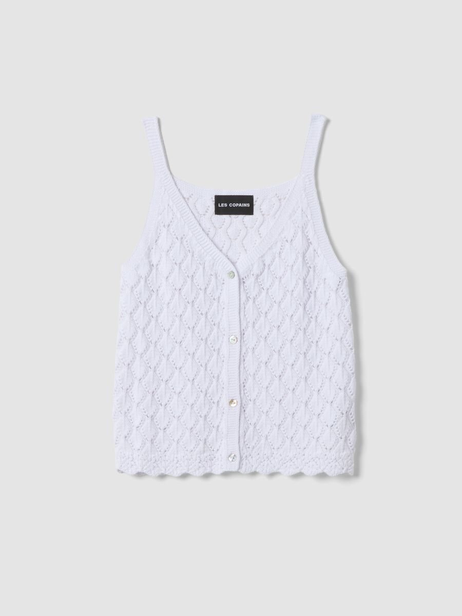 White organic cotton knitted gilet_0