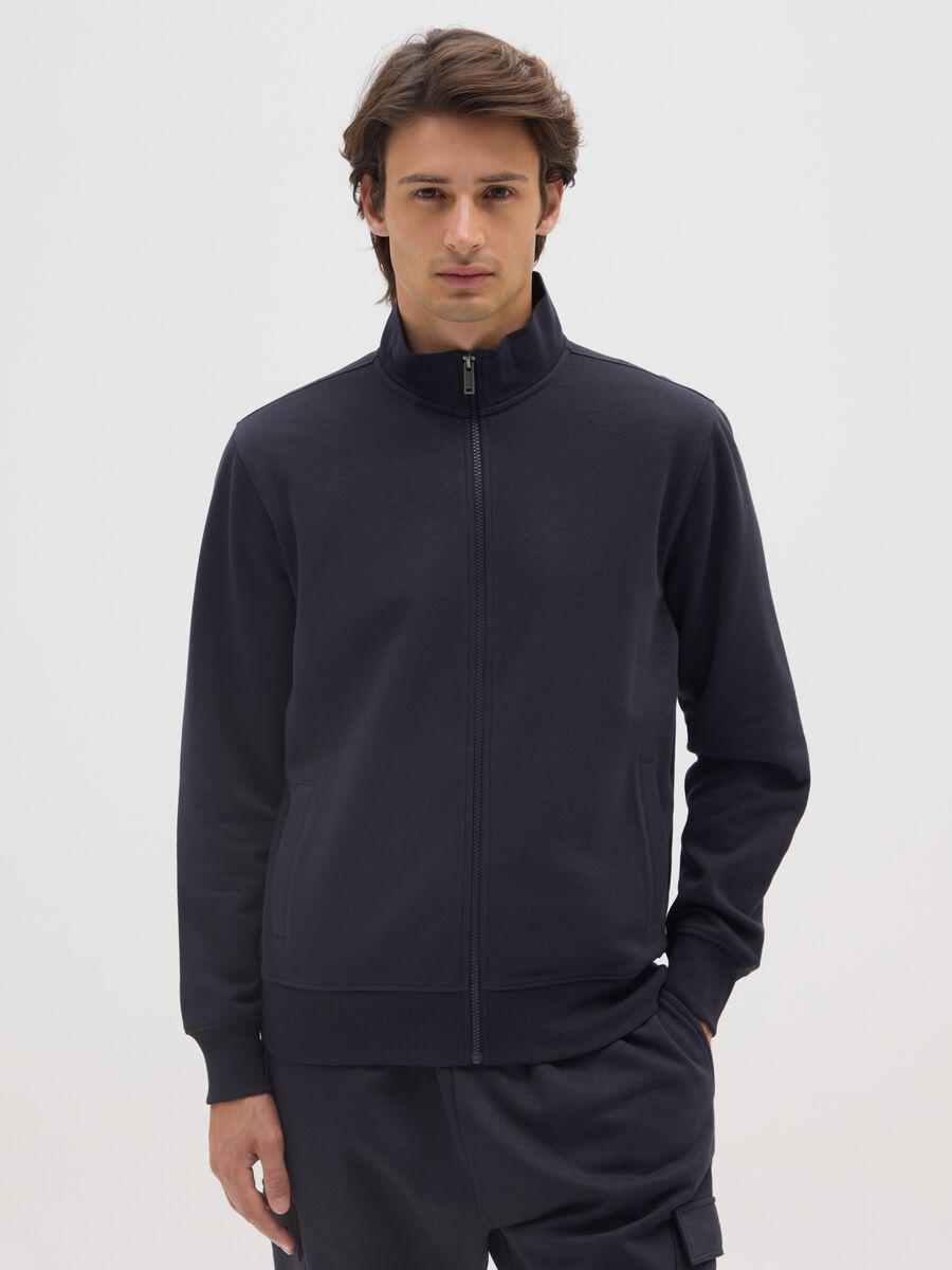 Felpa in misto cotone blu con zip_0
