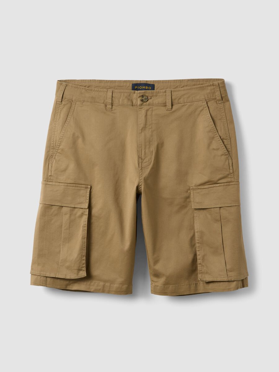 Pantaloncini cargo in cotone elasticizzato beige regular fit_4