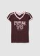 Brown pure cotton V-neck T-shirt with front print_4