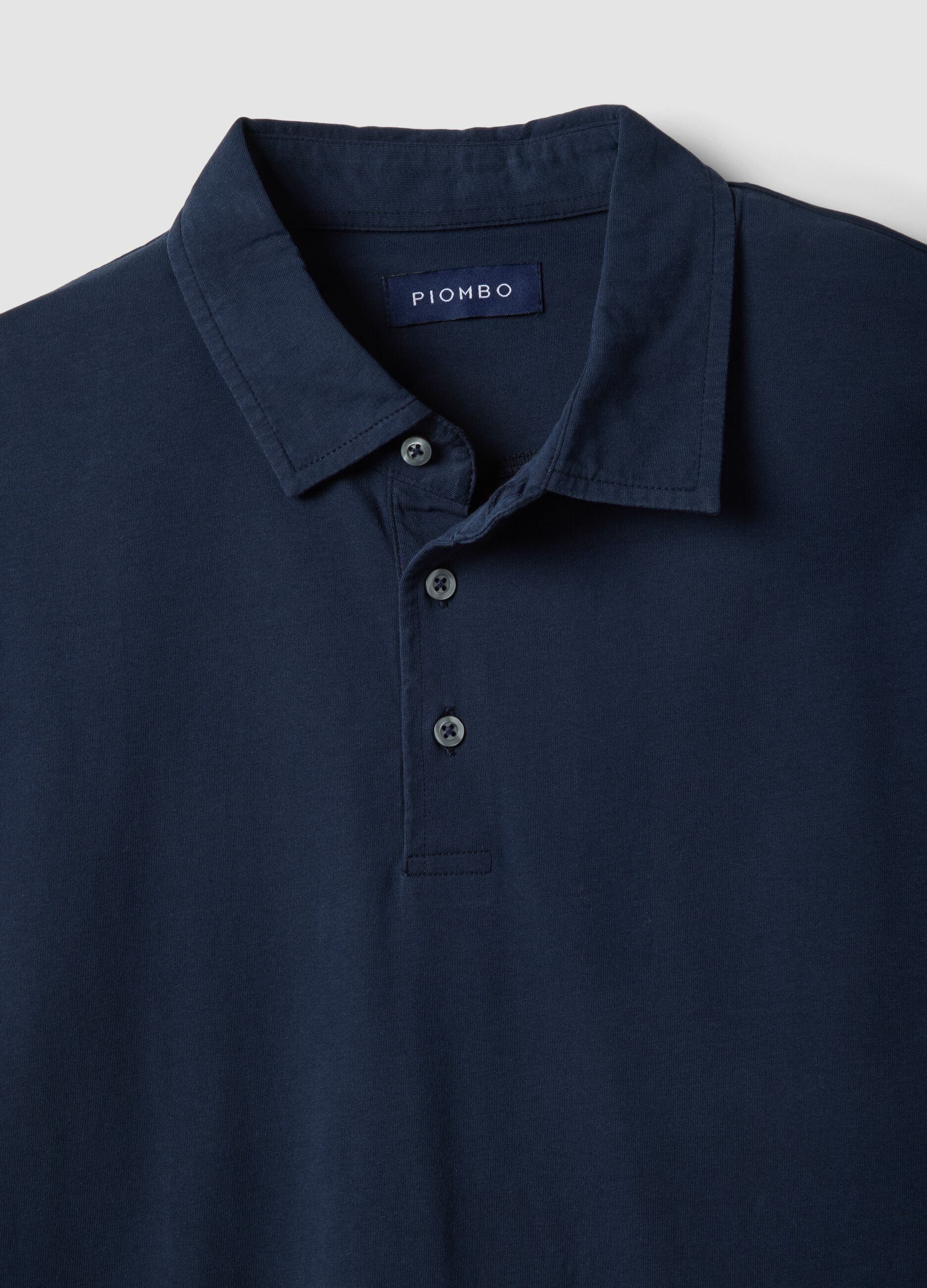 Blue short-sleeve pure cotton polo shirt, regular fit