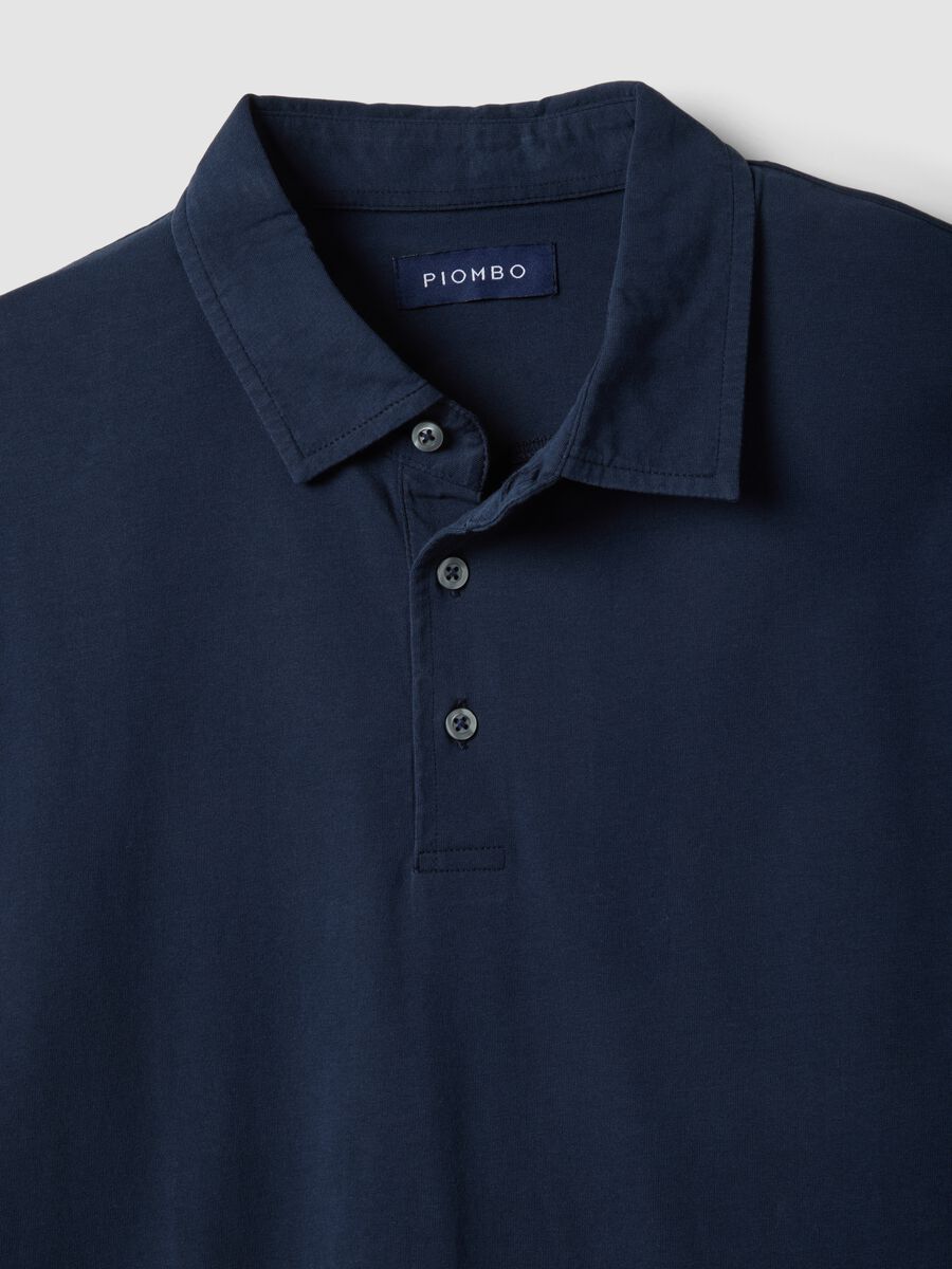 Polo blu a maniche corte in puro cotone regular fit_5