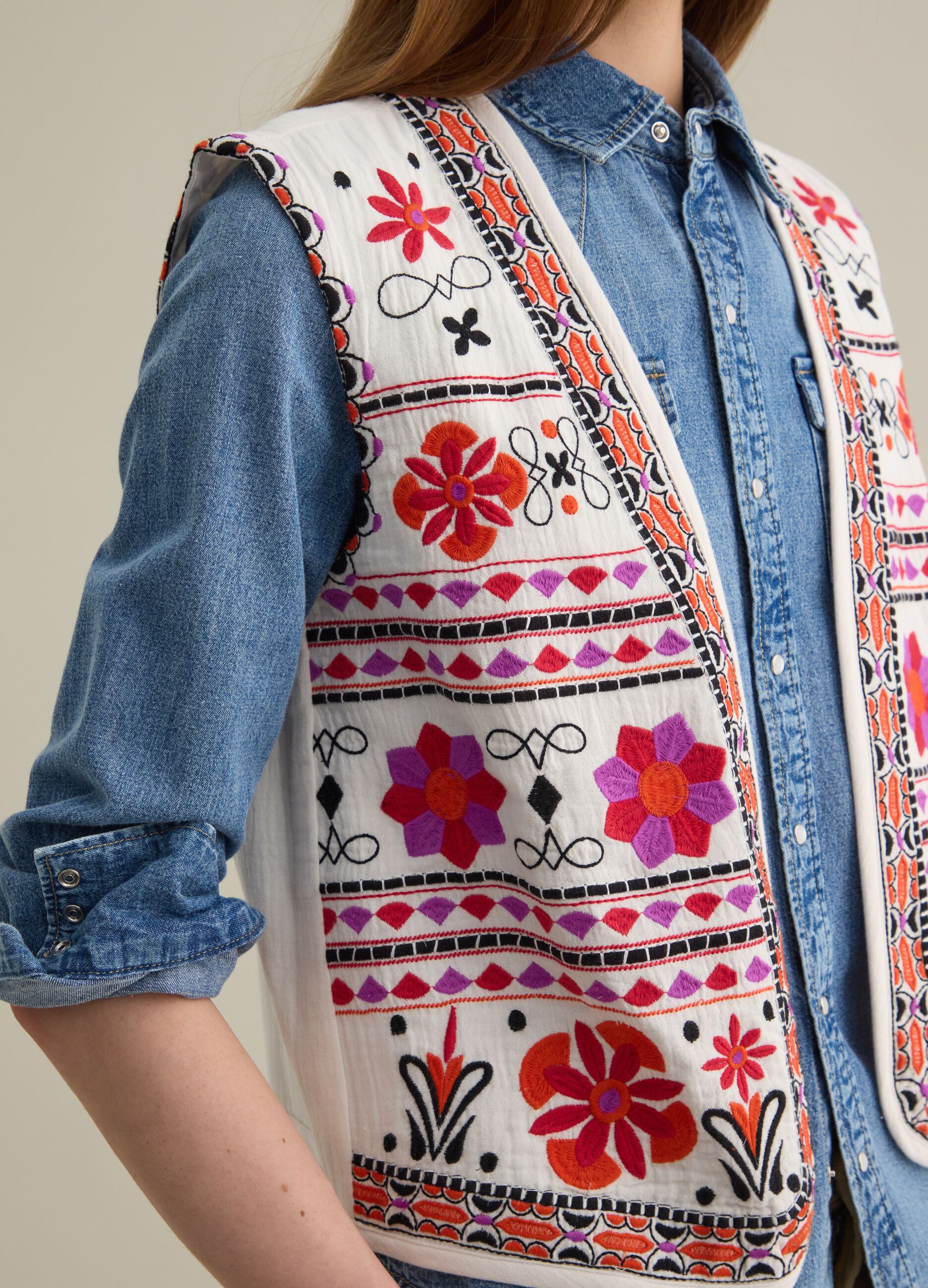 Gilet da donna in puro cotone multicolor regular fit con chiusura zip
