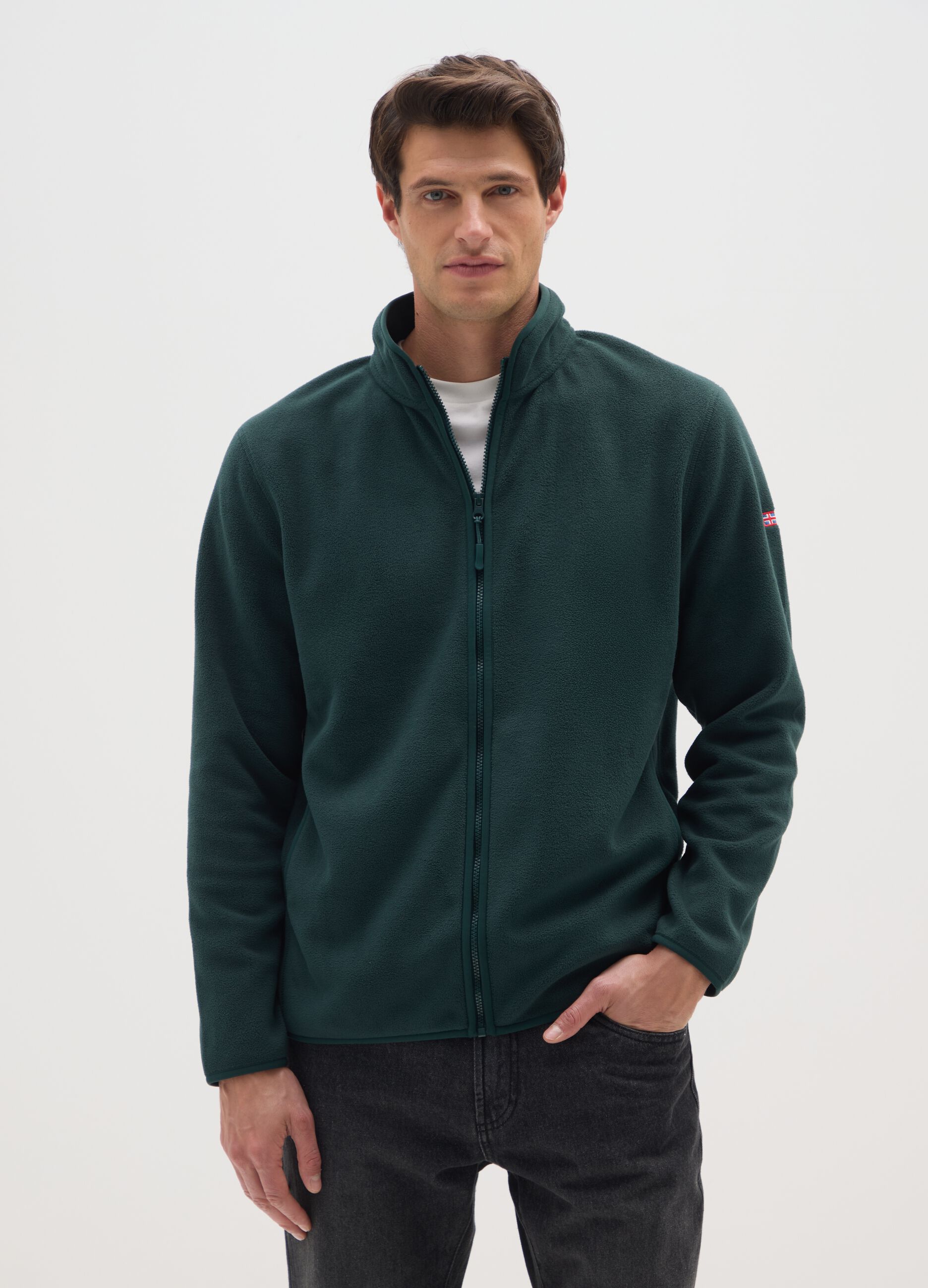 Green regular fit fleece sweatshirt with zip