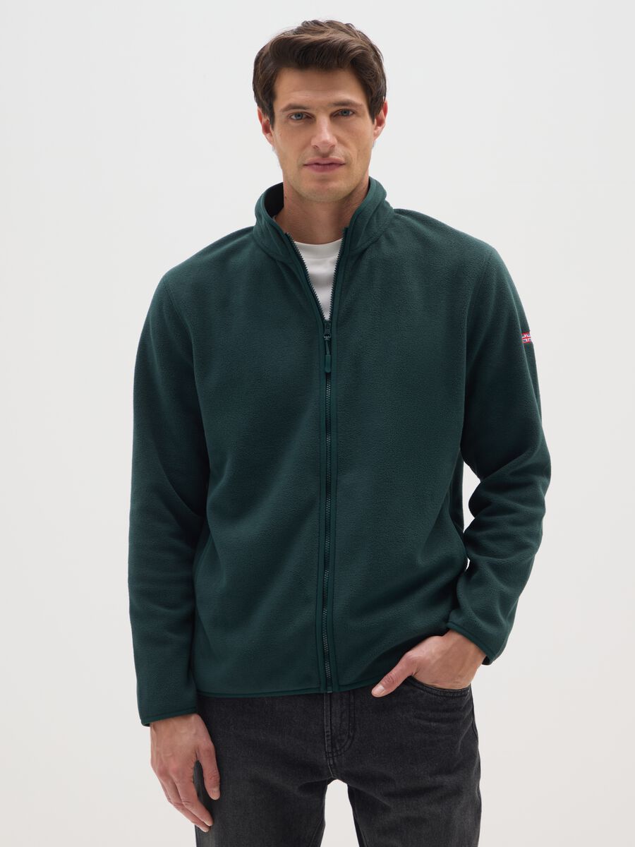 Green regular fit fleece sweatshirt with zip_0