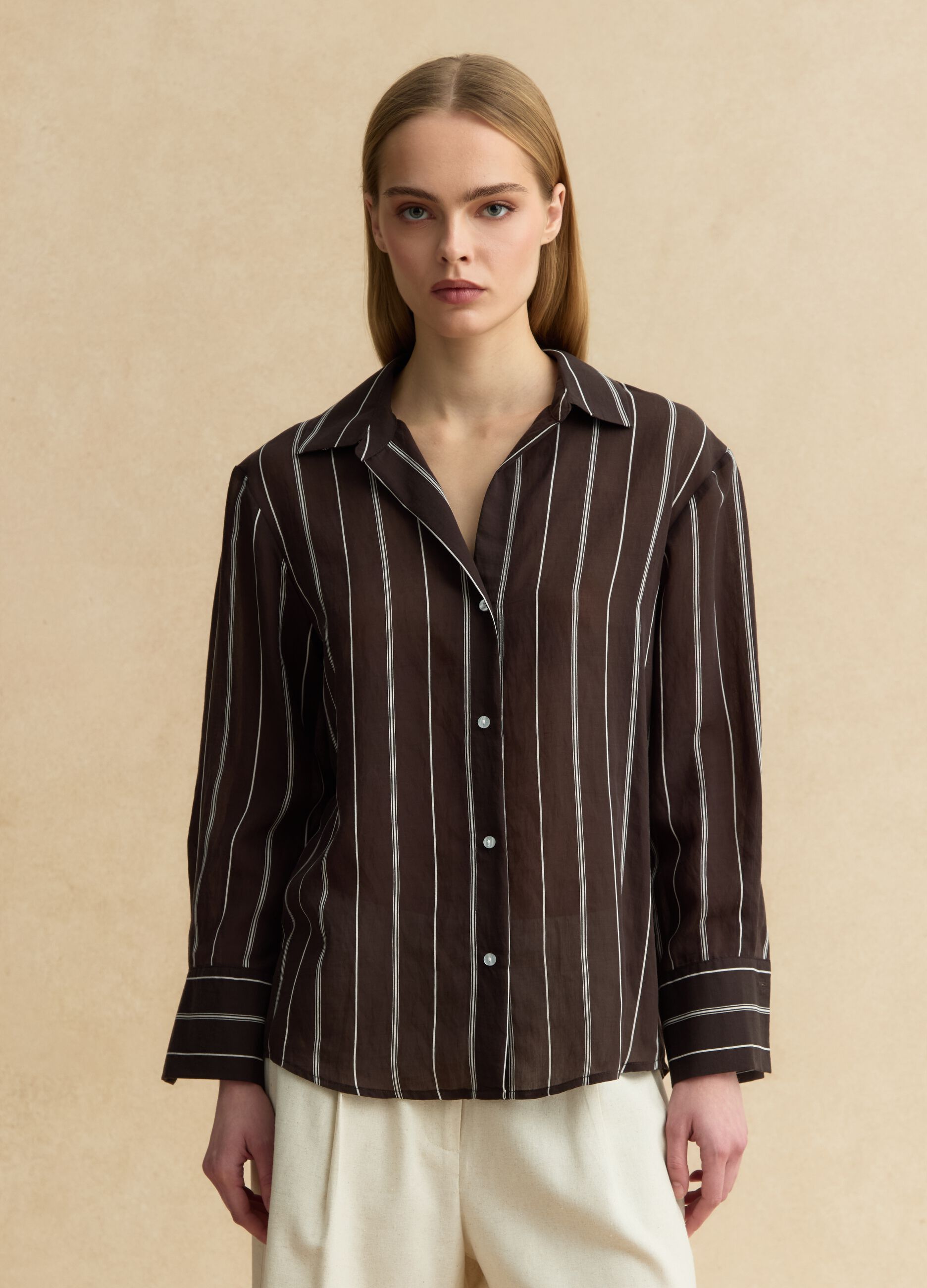 Camicia in misto lyocell a righe multicolor regular fit