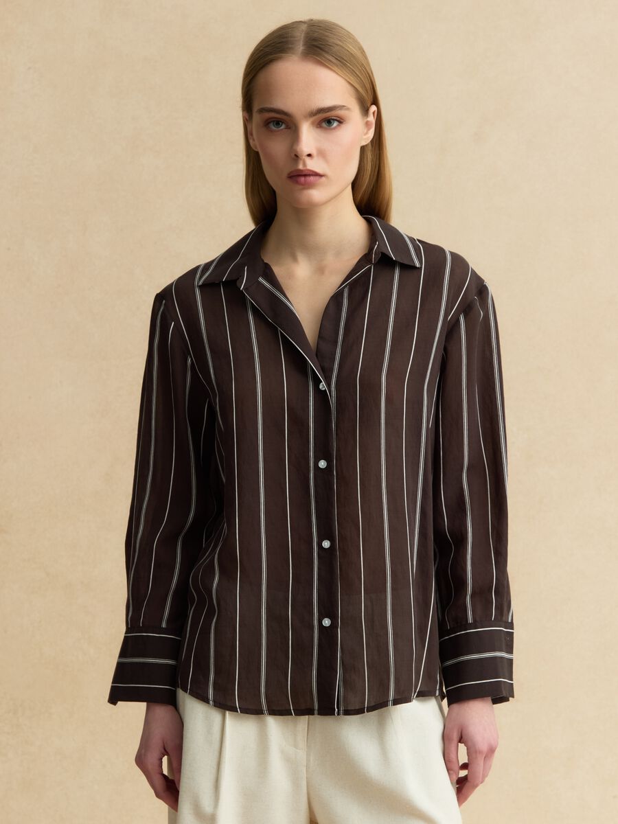 Camicia in misto lyocell a righe multicolor regular fit_1