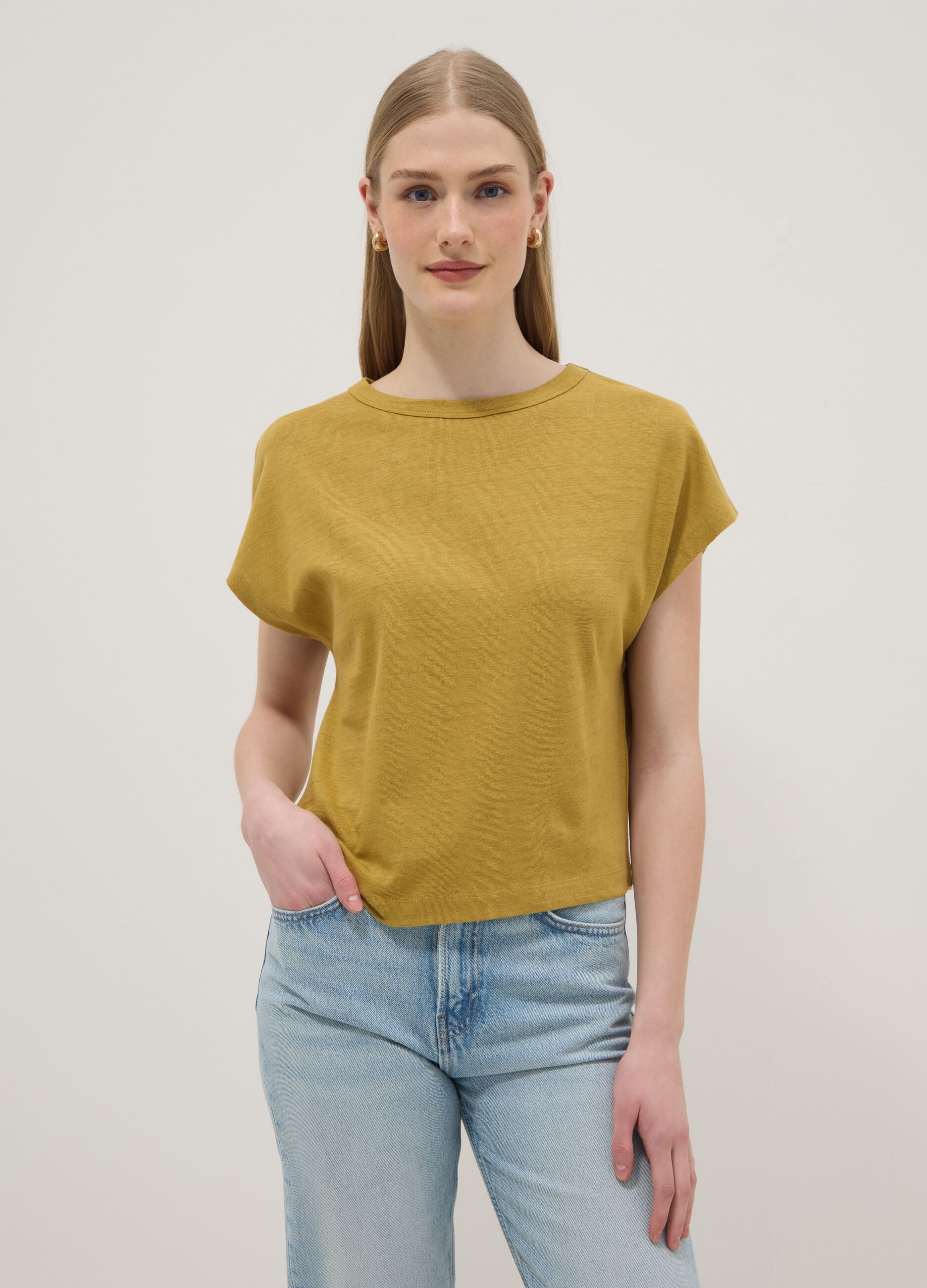 Green regular-fit cotton and linen blend short-sleeve T-shirt