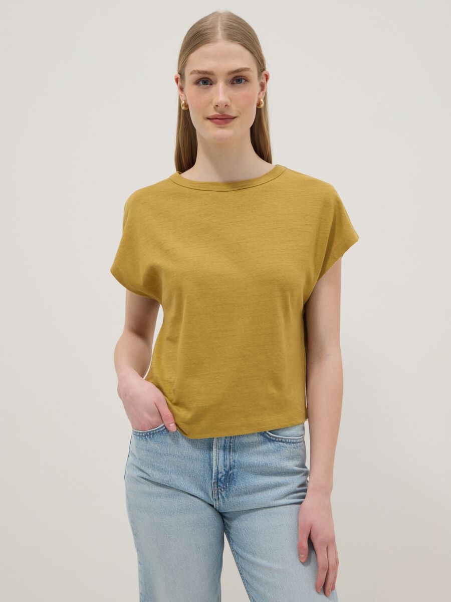 Green regular-fit cotton and linen blend short-sleeve T-shirt_2