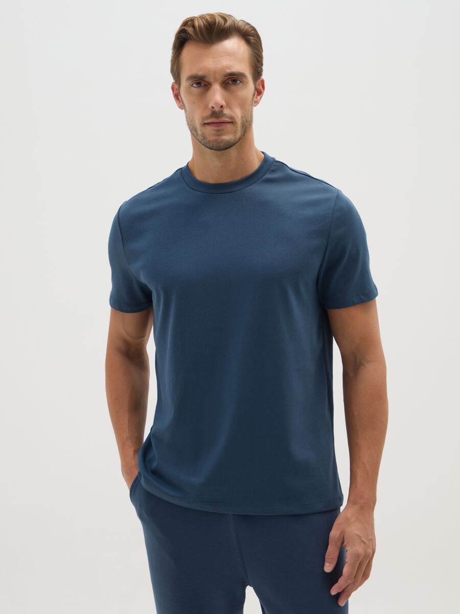 Blue Cotton Blend Regular Fit T-Shirt_0