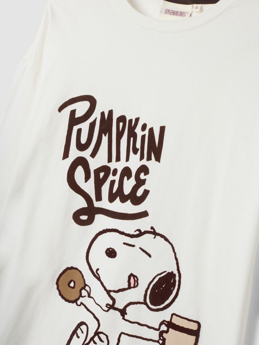 Camicia da notte bianco panna in puro cotone con stampa Peanuts_5