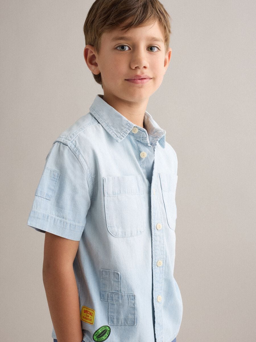 Light blue pure cotton short-sleeve shirt_2