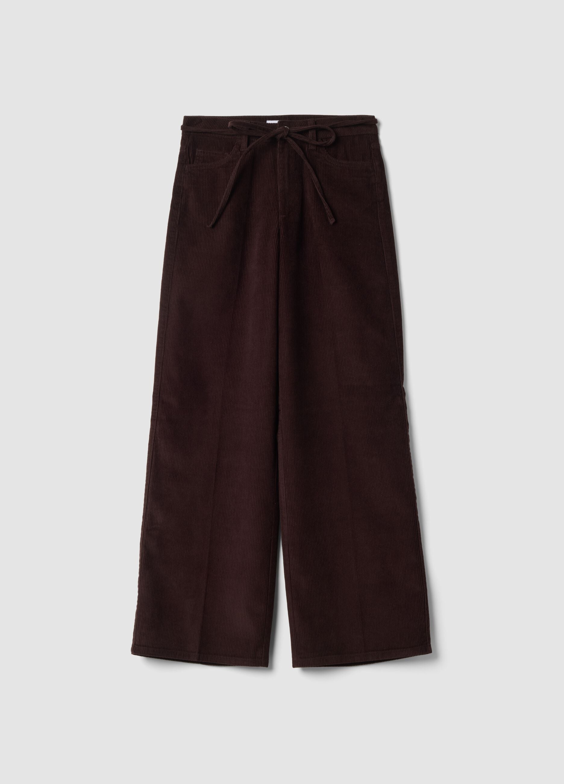 Brown pure cotton corduroy wide-leg trousers