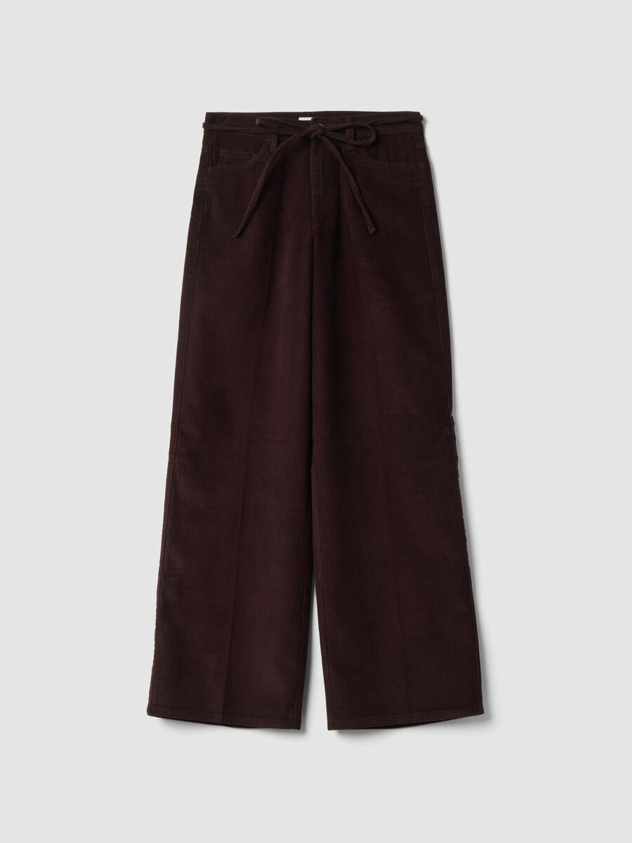 Brown pure cotton corduroy wide-leg trousers_0