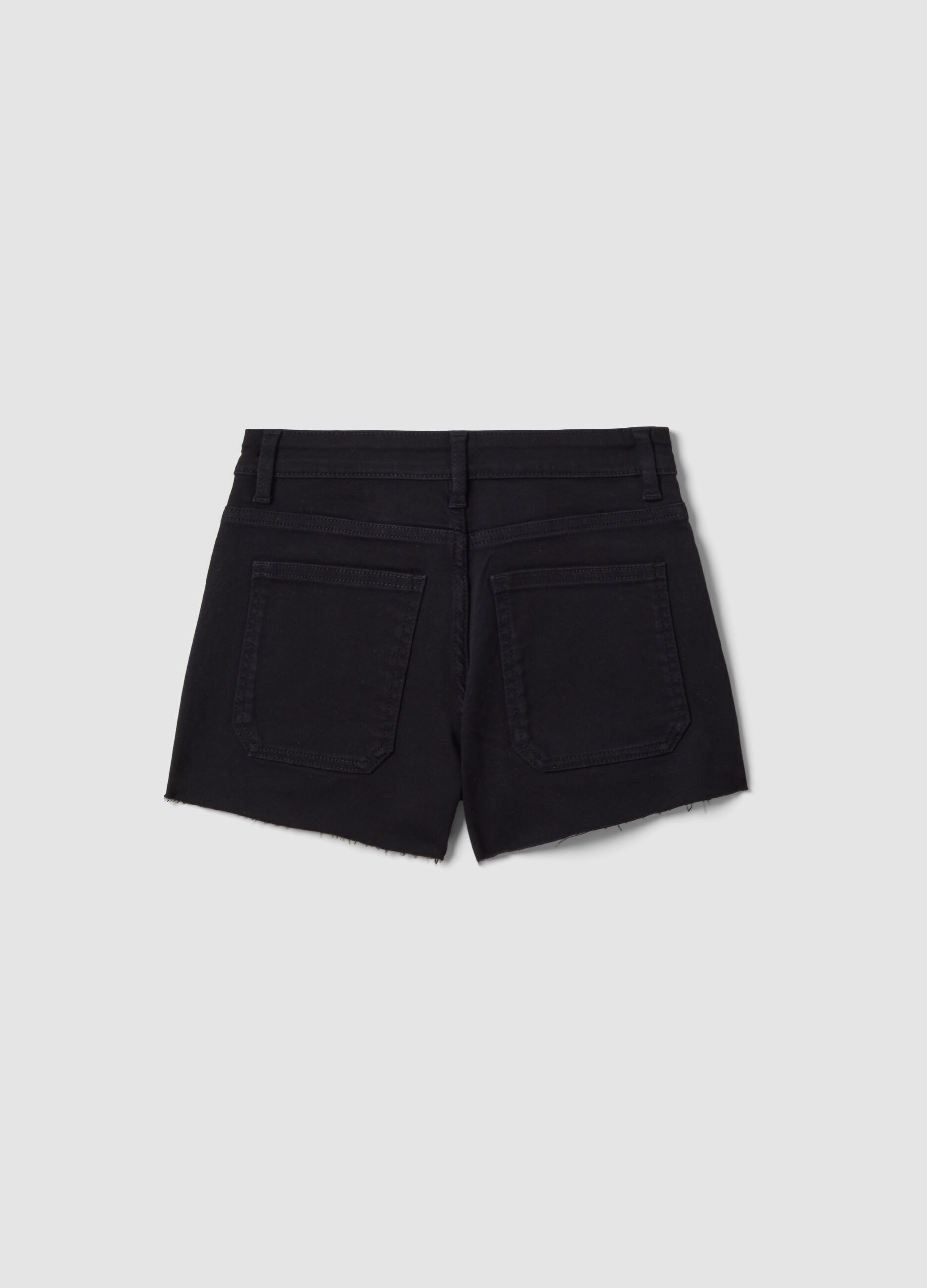 Girls&rsquo; black stretch cotton denim shorts, slim fit