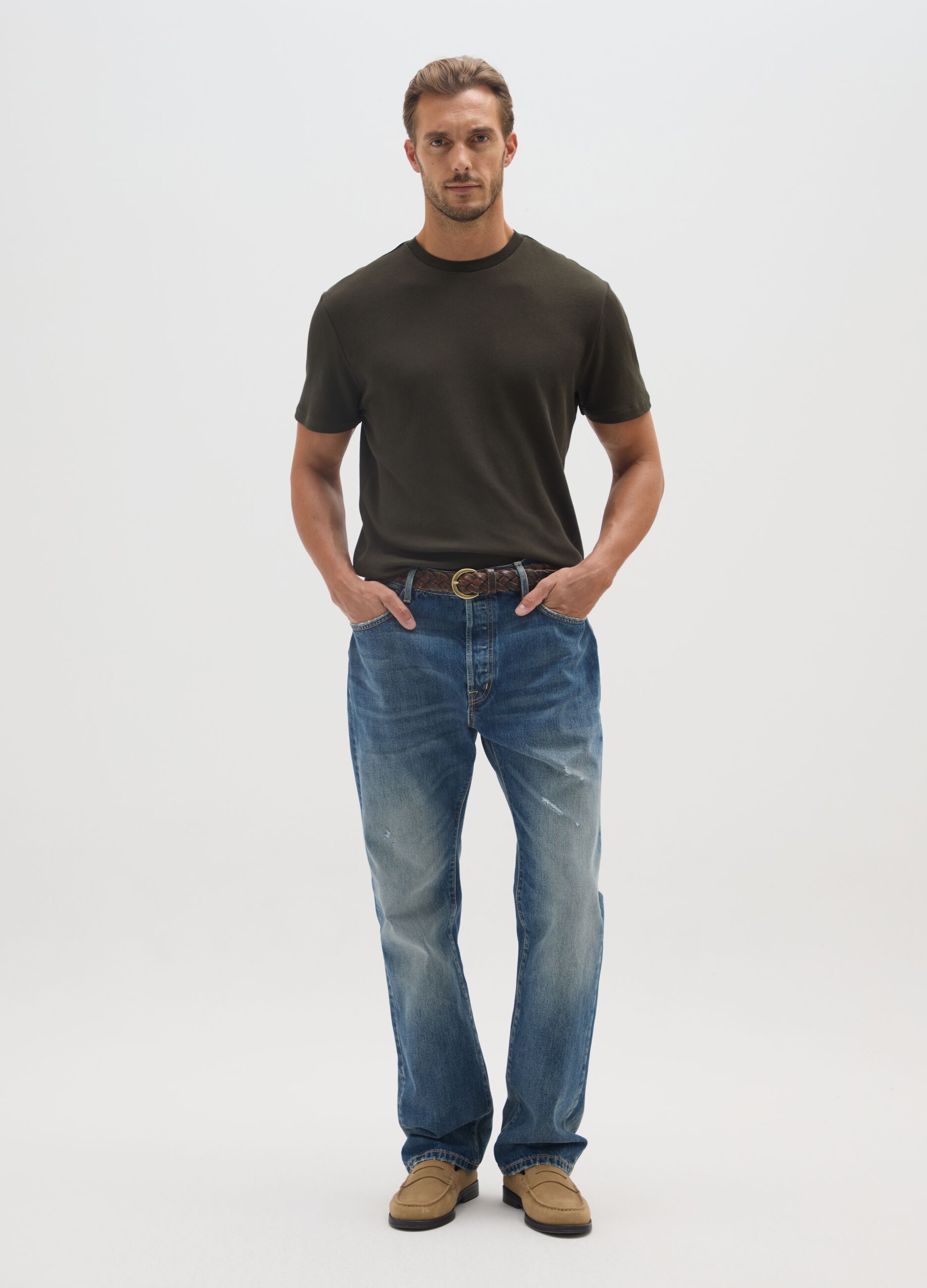 Regular fit green pure cotton T-shirt