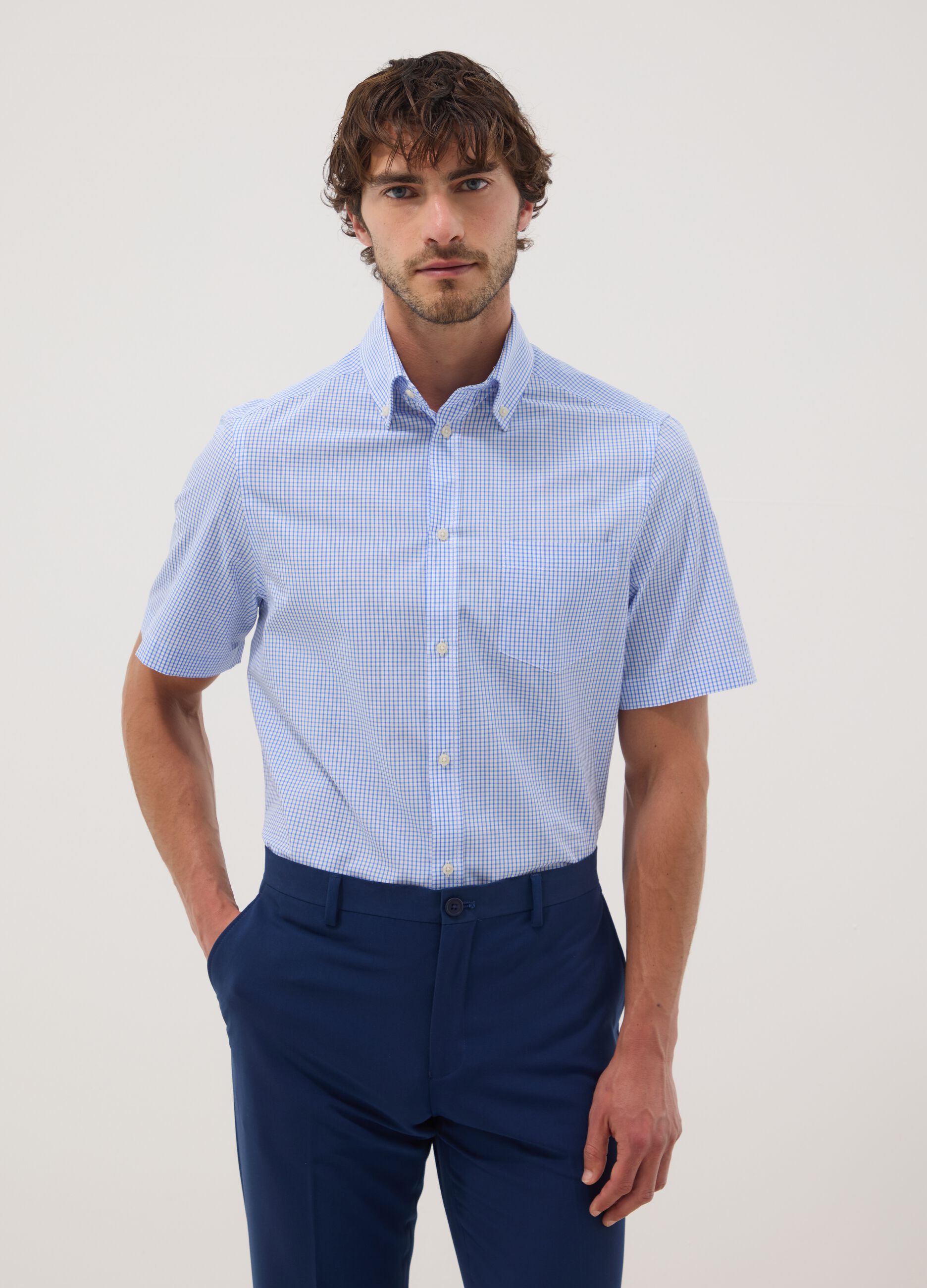 Light blue short-sleeve button-down shirt