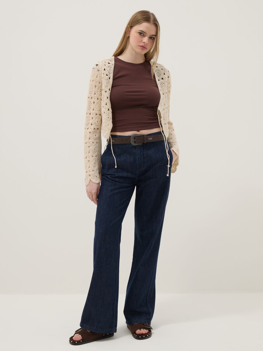 Beige cotton-blend regular-fit cardigan with openwork design_2