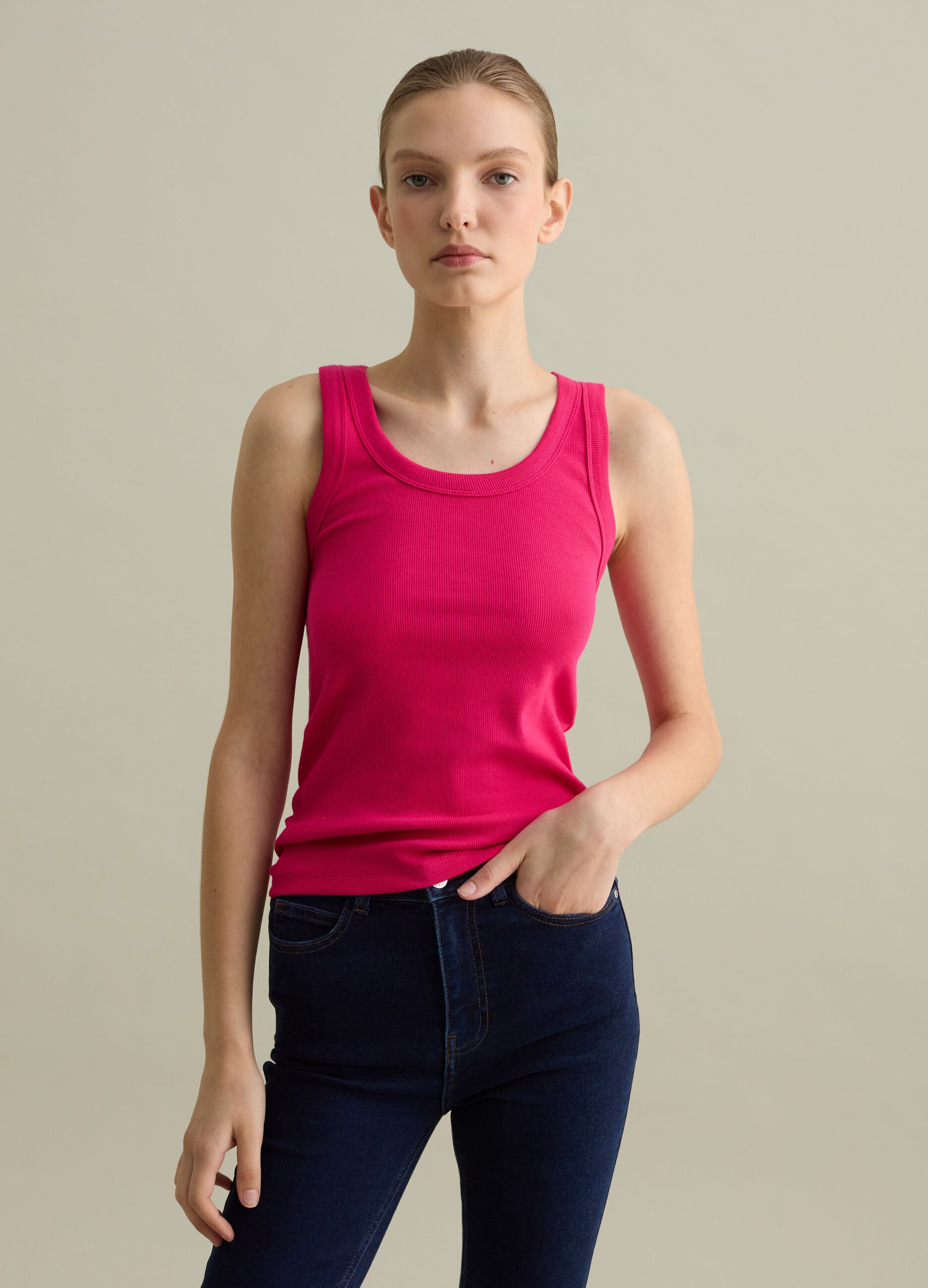 Fuchsia ribbed tank top