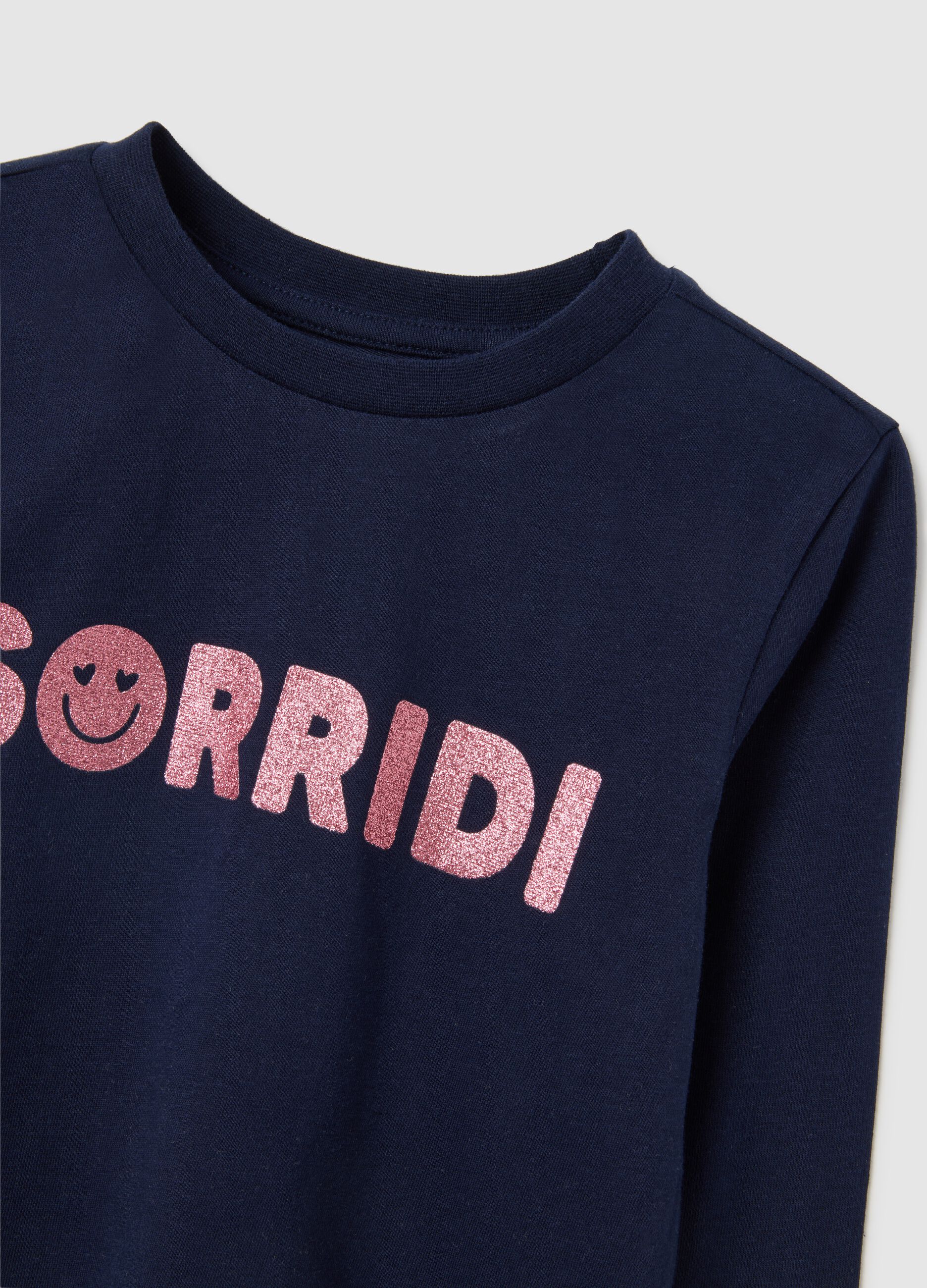 Girls' pure cotton blue regular fit T-shirt with 'LOVE' print