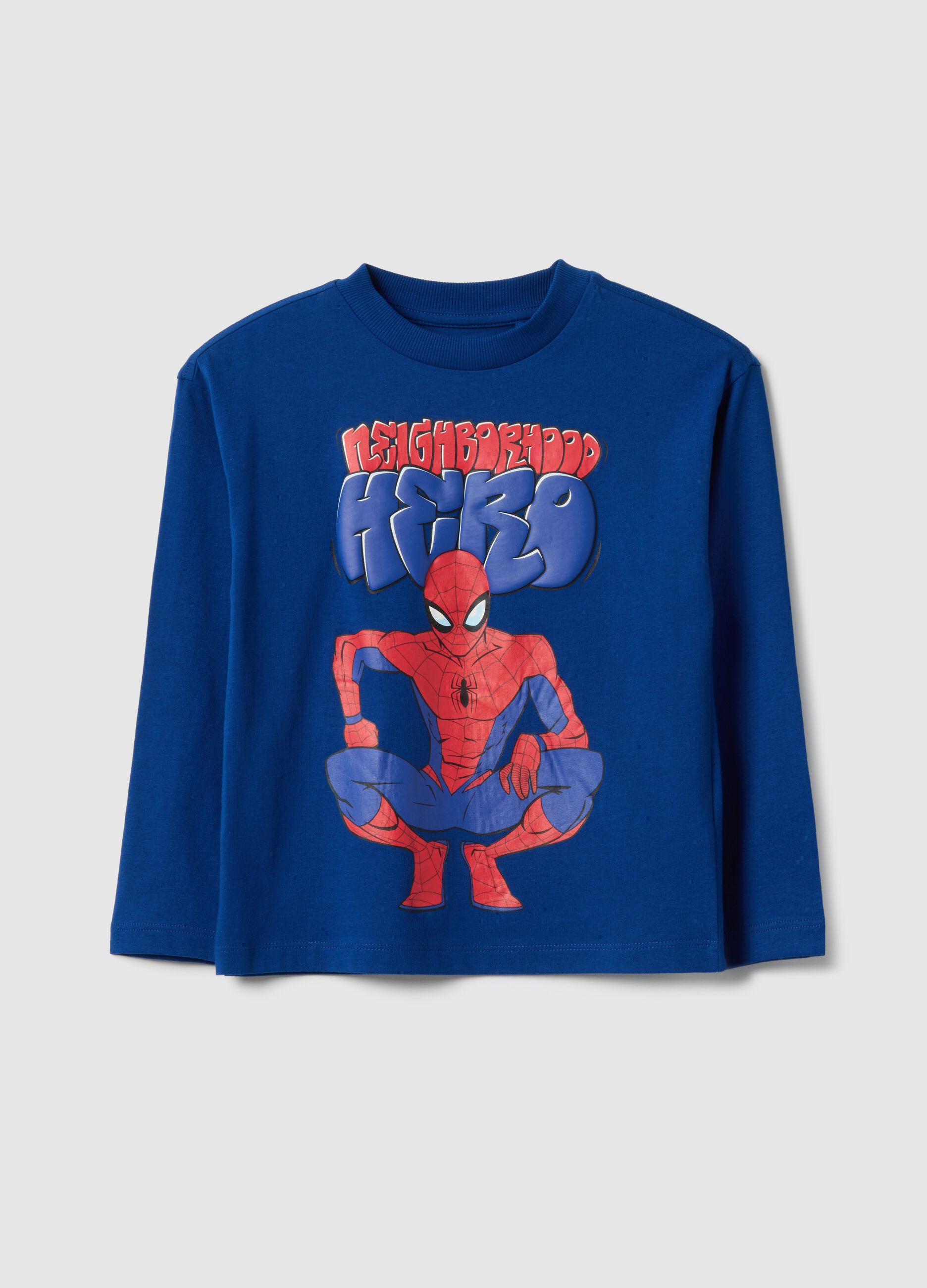 T-shirt blu da bambino in puro cotone con stampa MARVEL Spider-Man over
