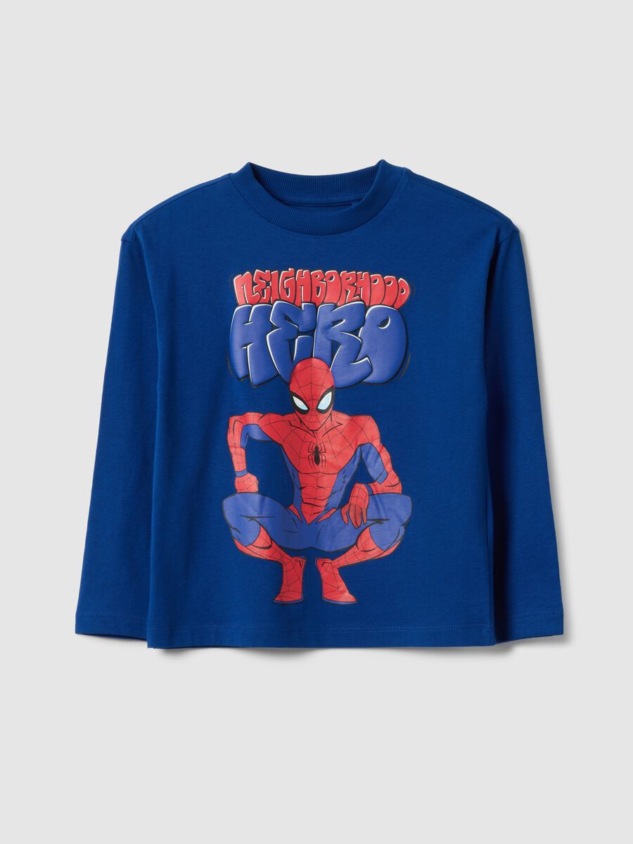T-shirt blu da bambino in puro cotone con stampa MARVEL Spider-Man over_0