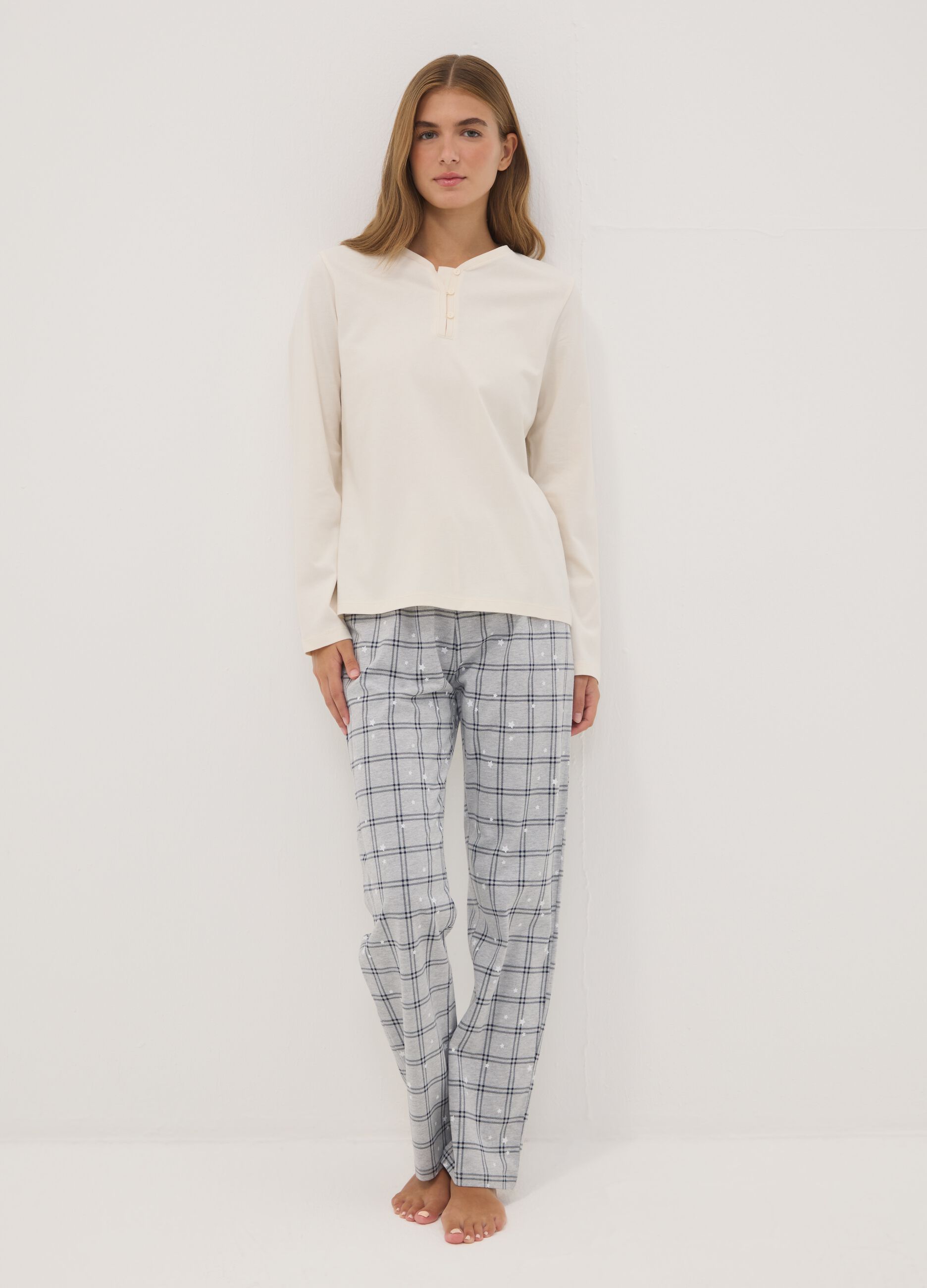 White regular-fit organic cotton checked pyjamas