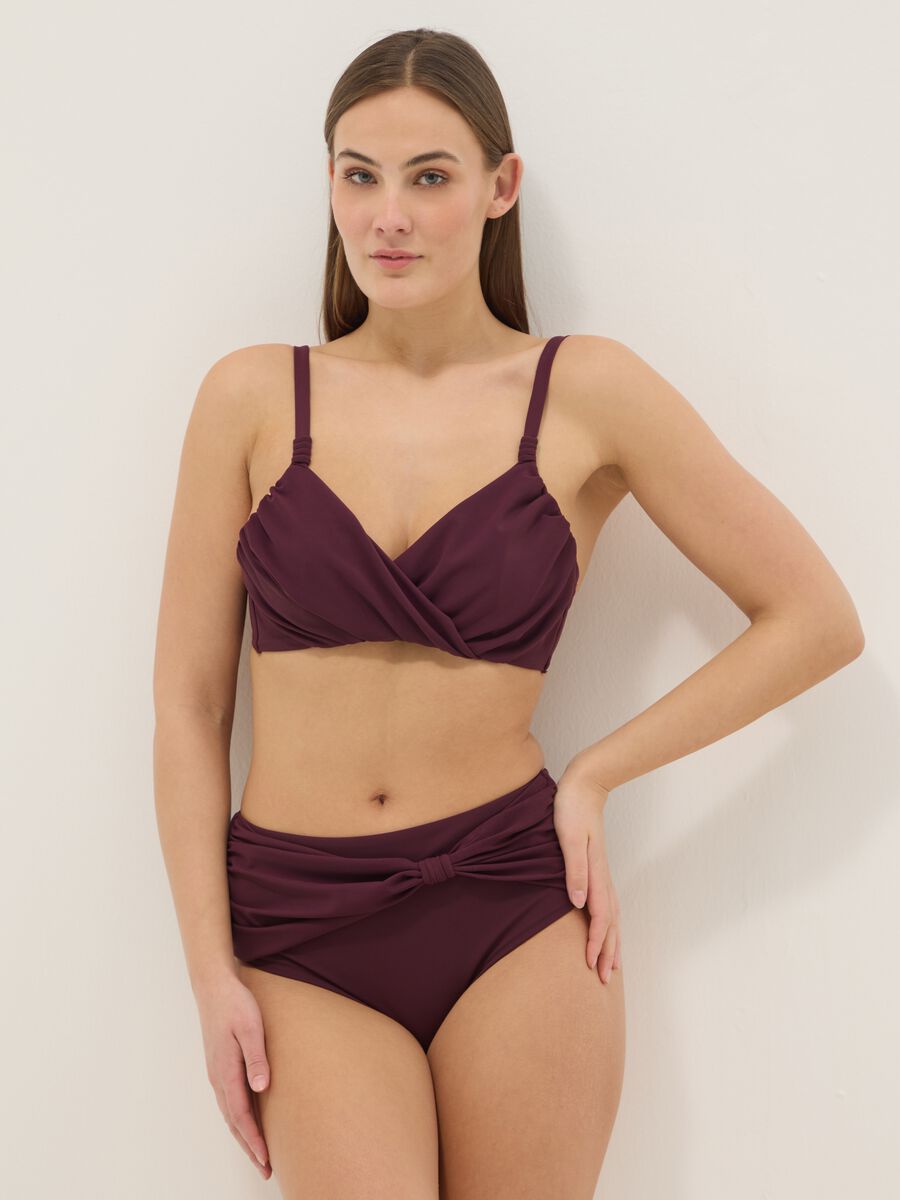 Purple bikini bottoms with knotted detail in stretchy shaping fabric_0