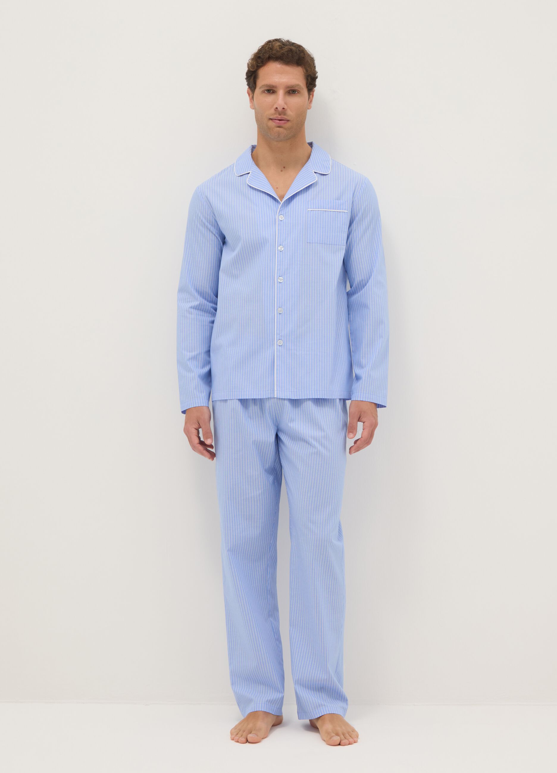 Blue striped pure cotton pyjamas with regular fit