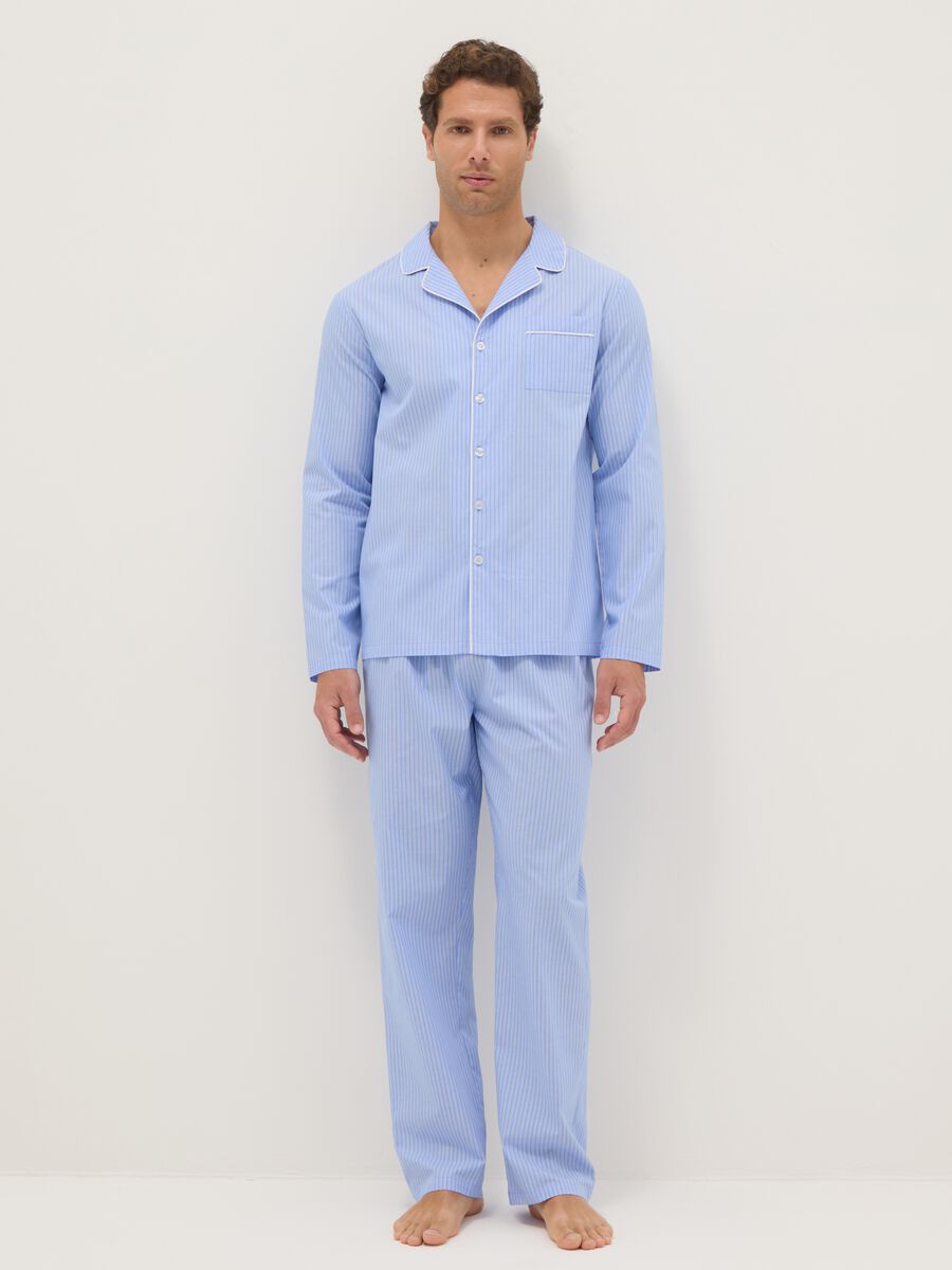 Blue striped pure cotton pyjamas with regular fit_0