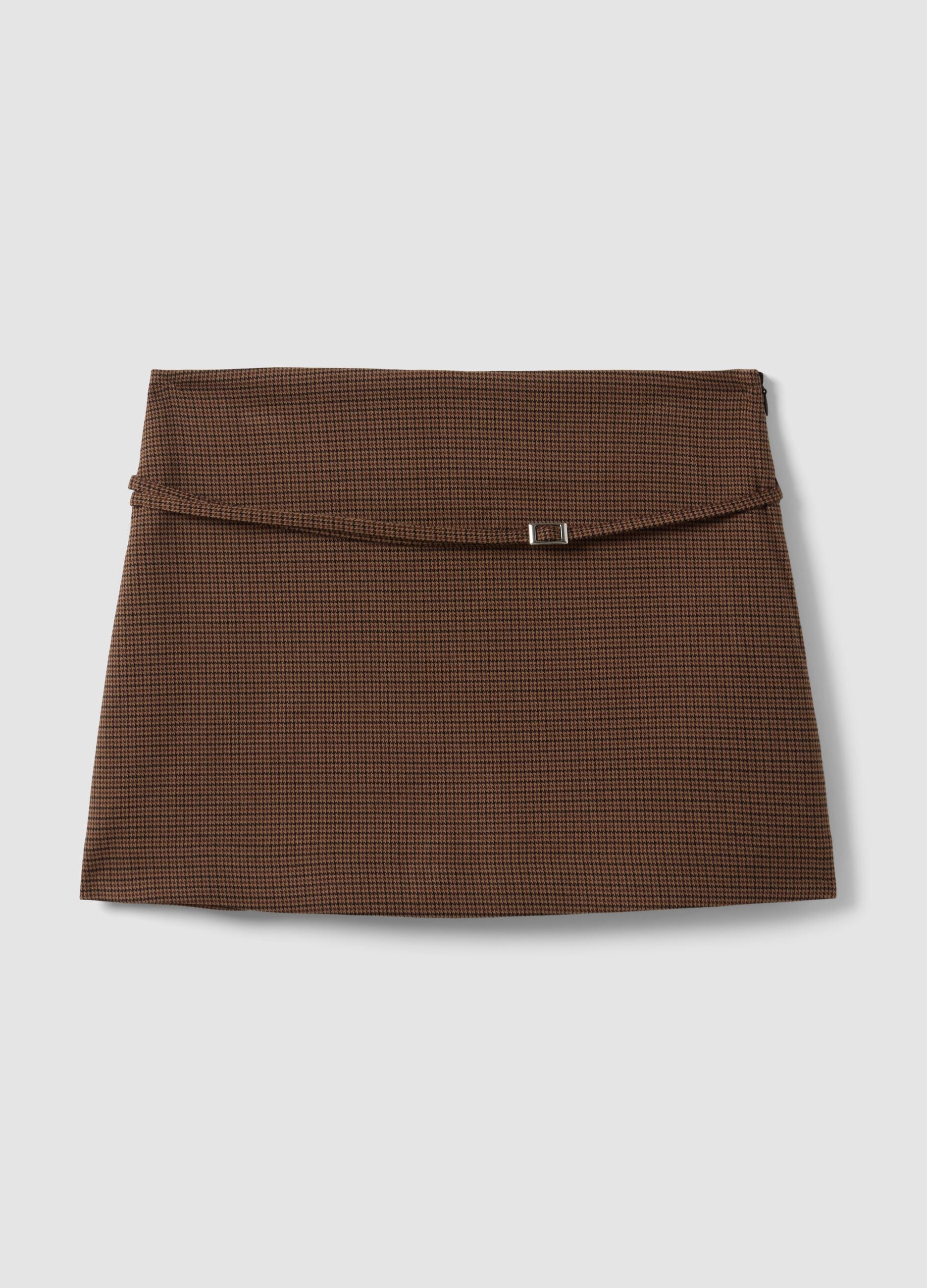 Mini gonna marrone in viscosa elasticizzata con cintura