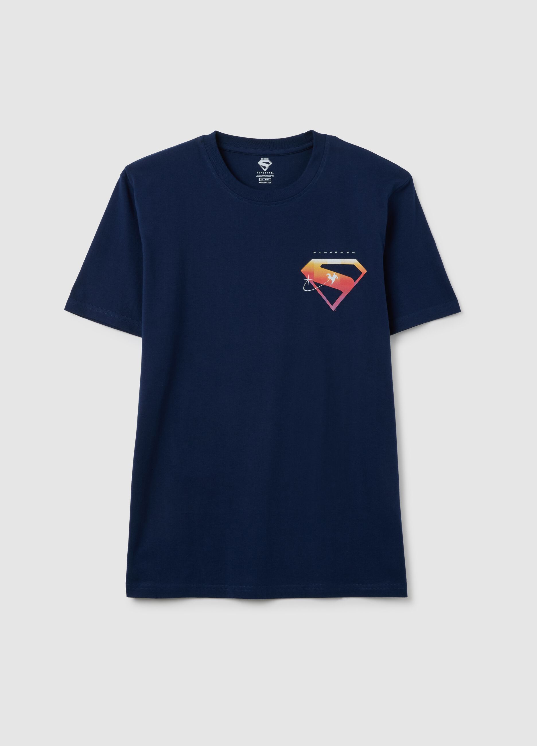 Men's Blue Pure Cotton T-shirt with Superman Print