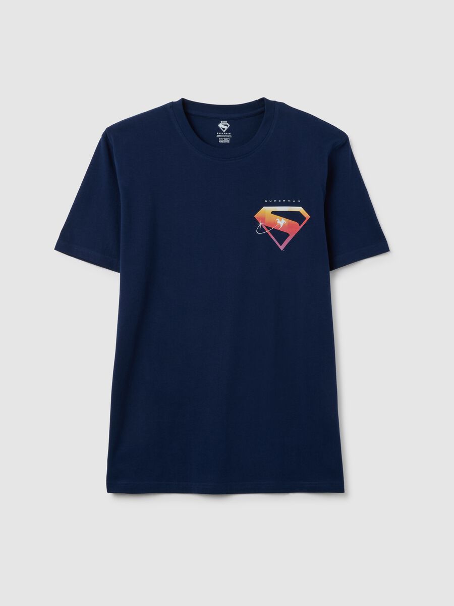 Men's Blue Pure Cotton T-shirt with Superman Print_0