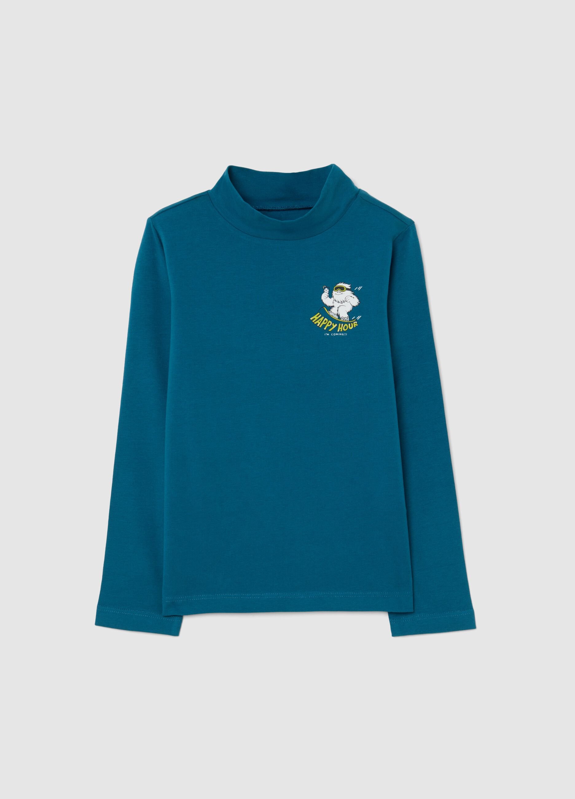 Children's blue turtleneck shirt in regular fit cotton blend