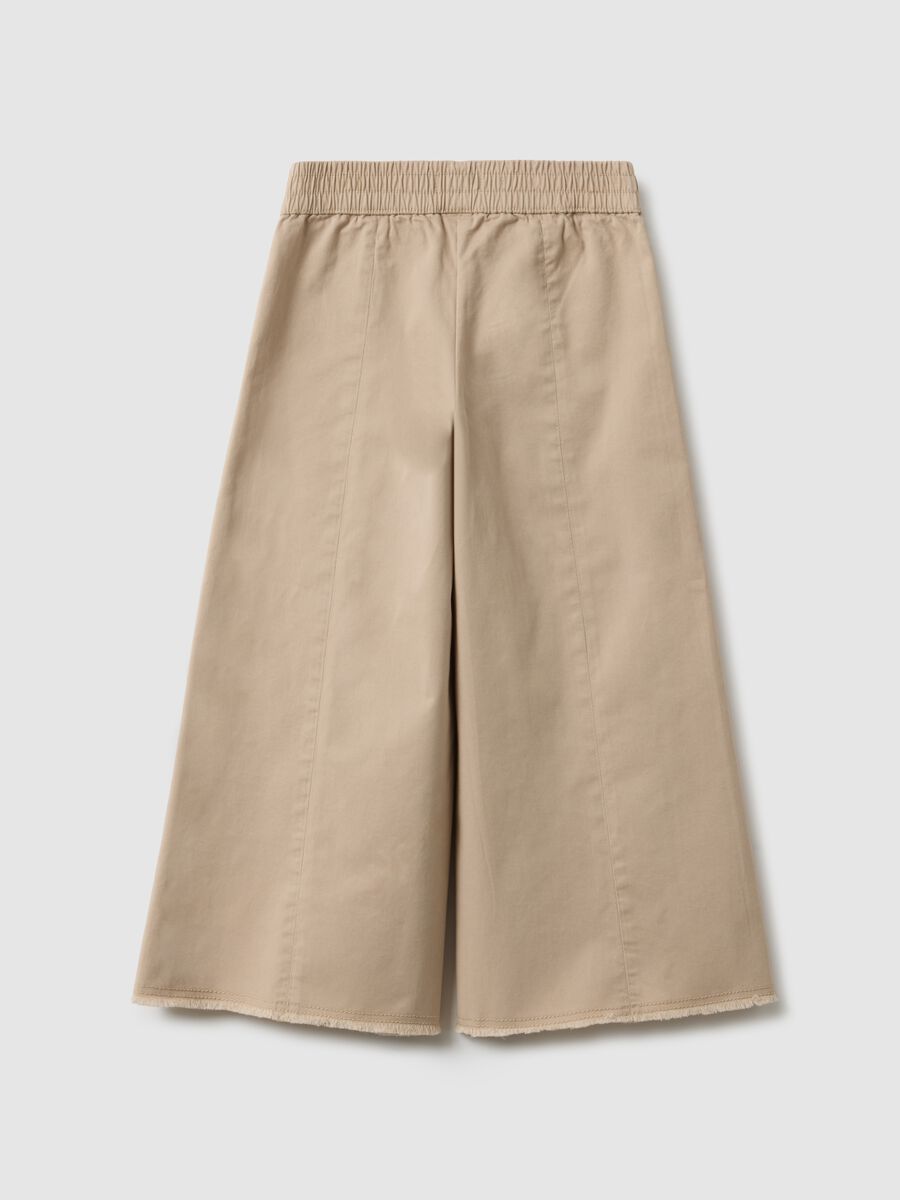 Girls' regular fit beige cotton culotte trousers_1