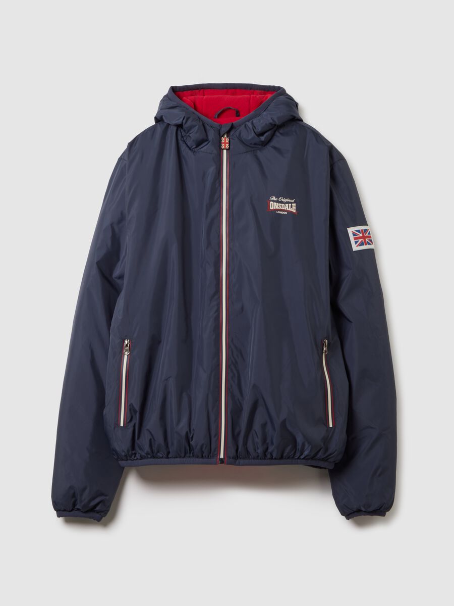 Blue padded jacket with hood and zip_4